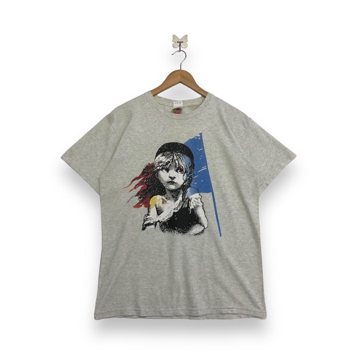 image of 90's Les Miserables Girl Art Print T Shirt in Grey, Men's (Size Medium)