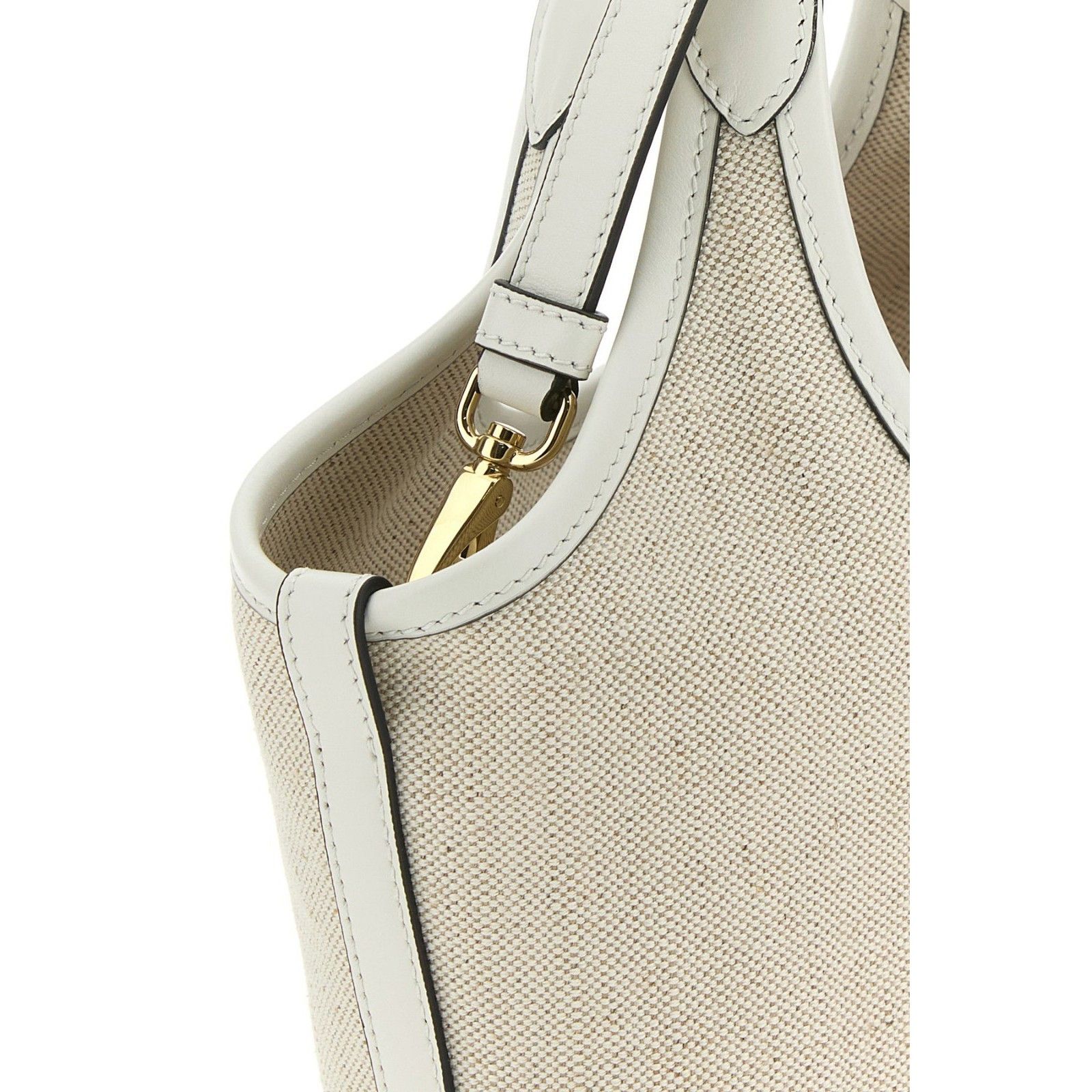 Prada PRADA Sand Beige Mini White Trim Canvas Shopper Top Handle B Size ONE SIZE - 4 Thumbnail