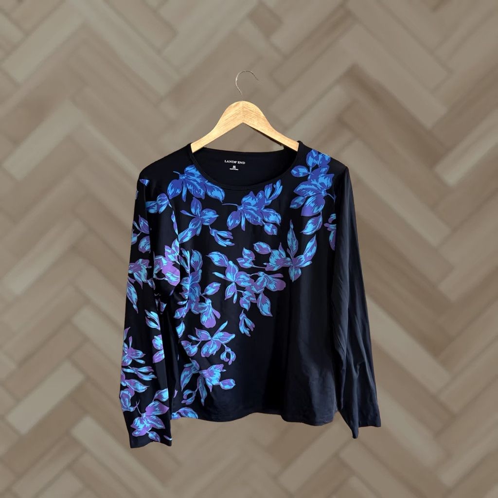 Lands' End Lands' End Womens Black Floral Print Long Sleeve Shirt Size 0 Long Size XS / US 0-2 / IT 36-38 - 1 Thumbnail
