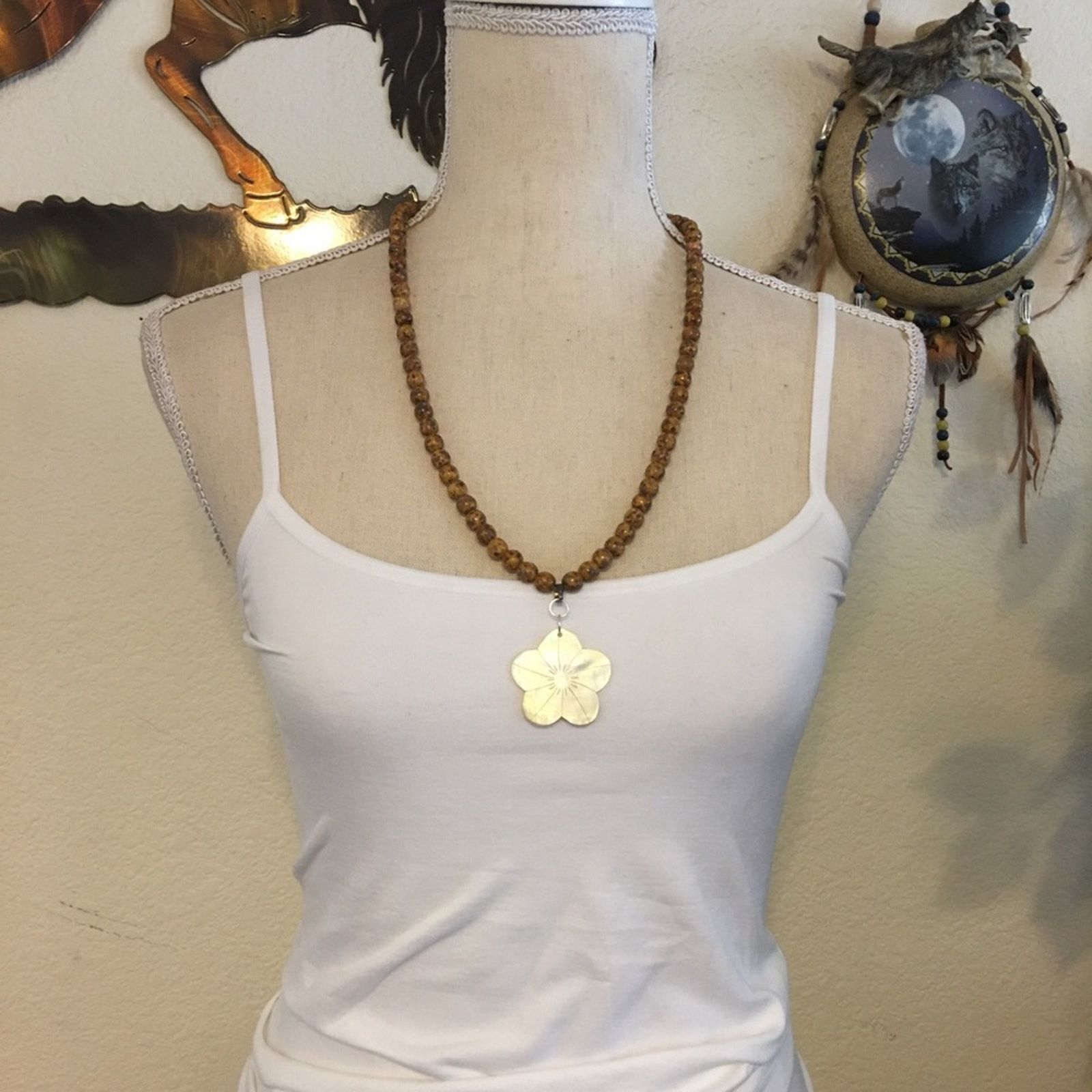 Vintage Vintage picture jasper necklace w/abalone flower Size ONE SIZE - 3 Thumbnail