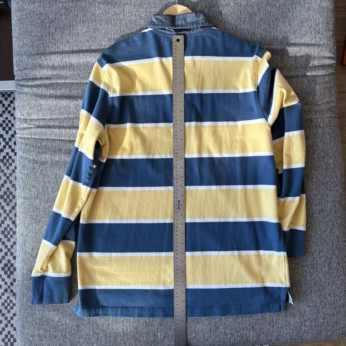 Lands' End Vintage Polo Rugby Shirt Blue Yellow Striped Y2K 90s Size US L / EU 52-54 / 3 - 7 Thumbnail