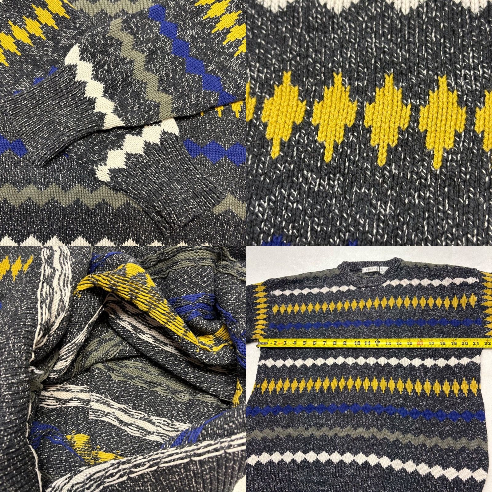 Liz Claiborne Vintage Claiborne Zig Zag Geometric Gray Cotton Sweater - Mens Medium Size Size US M / EU 48-50 / 2 - 8 Thumbnail