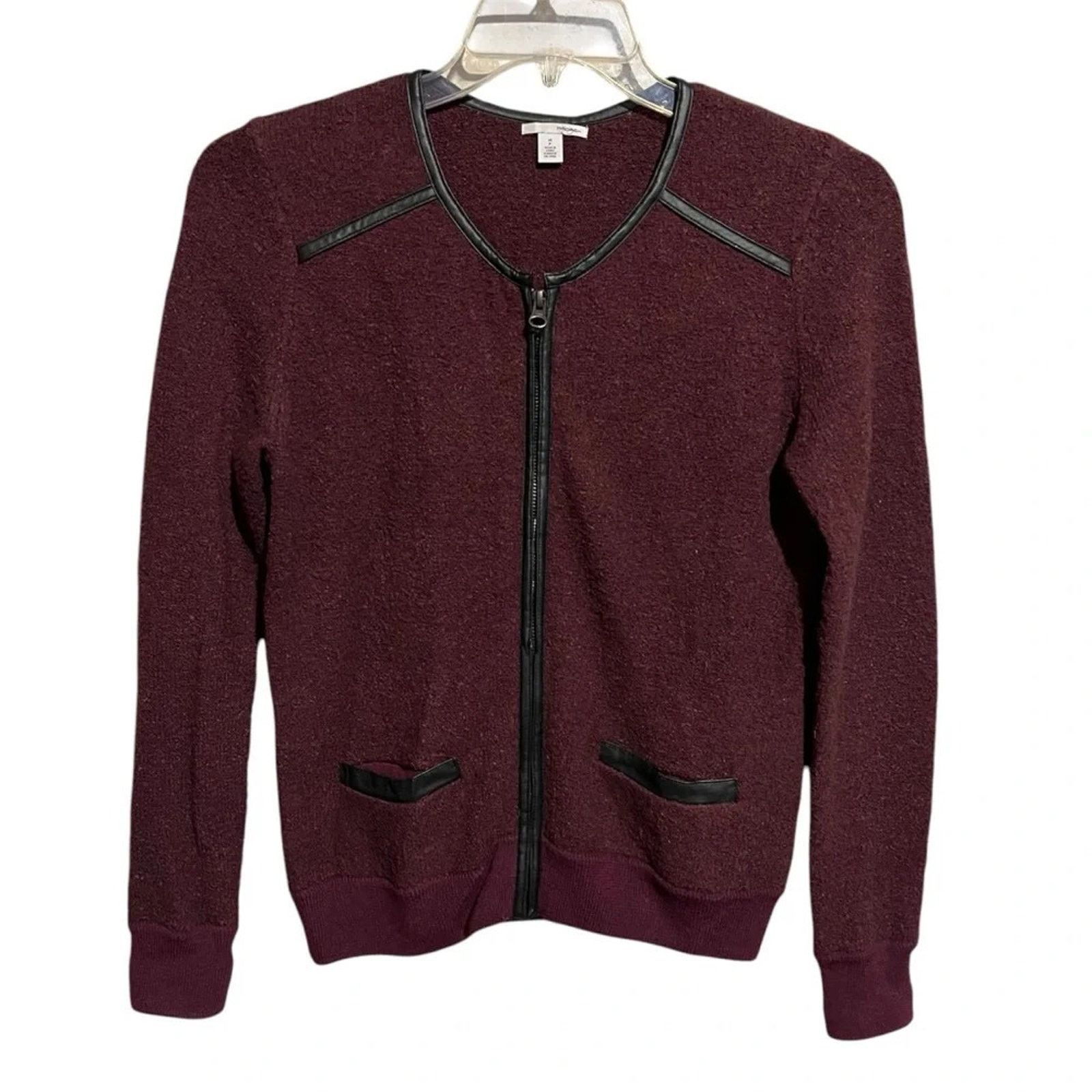 Other Halogen Jacket Dark Wine Red Faux Leather Trim Size M / US 6-8 / IT 42-44 - 1 Thumbnail