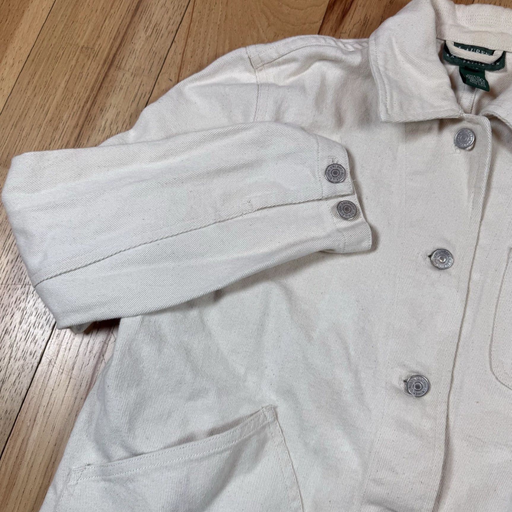 Vintage Lauren Ralph Lauren Denim Jacket Women’s PP Petite Ivory Button Jacket Size 24" / US 00 / IT 34 - 5 Thumbnail