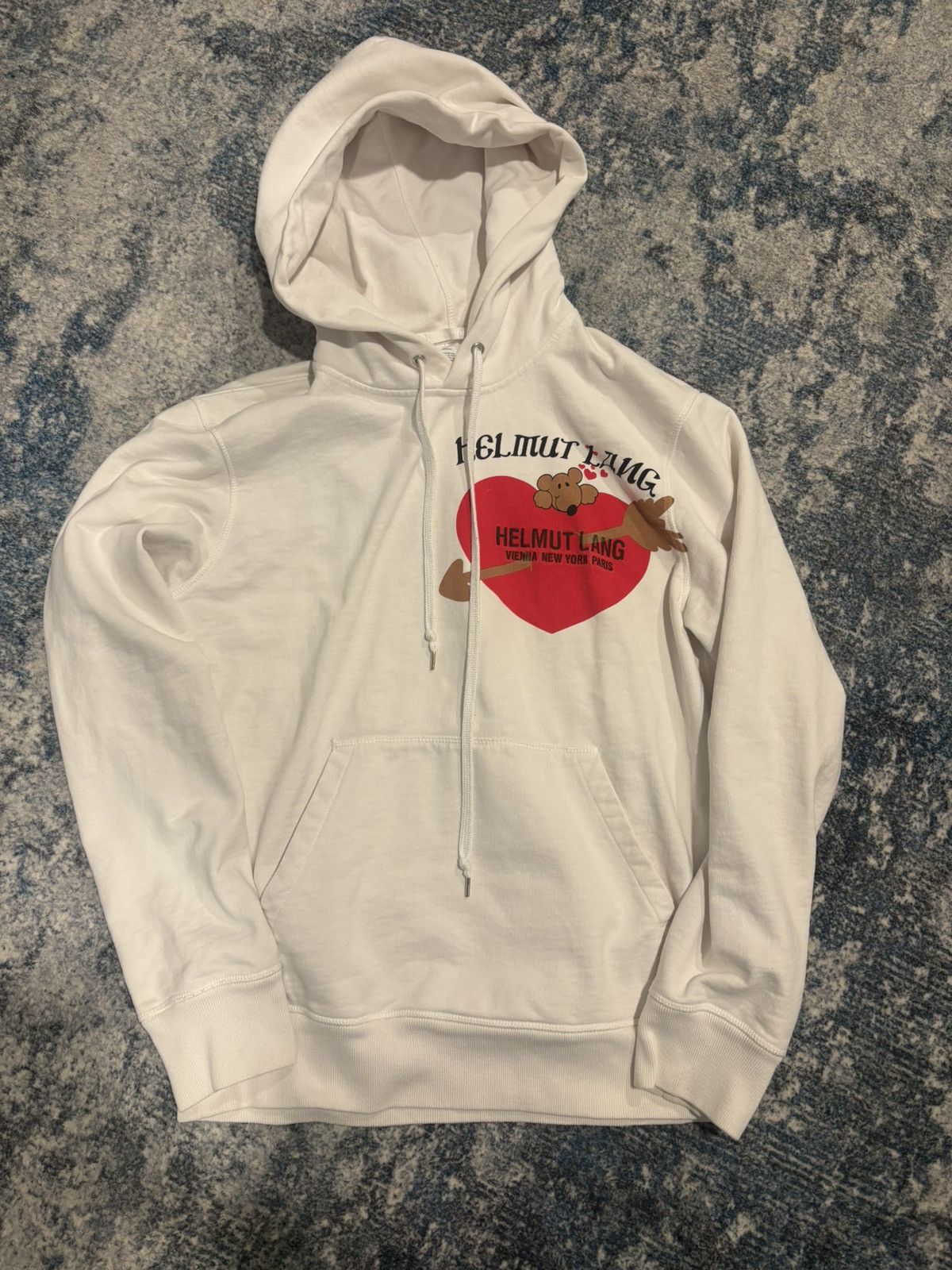 Helmut Lang White Valentine Embroidered Logo Hoodie