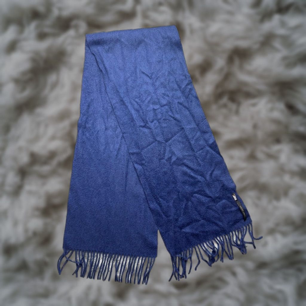 Marc Jacobs VINTAGE Marc Jacobs Scarf Women Deep Blue 100% Cashmere Fringed Luxury Accessory Size ONE SIZE - 1 Thumbnail