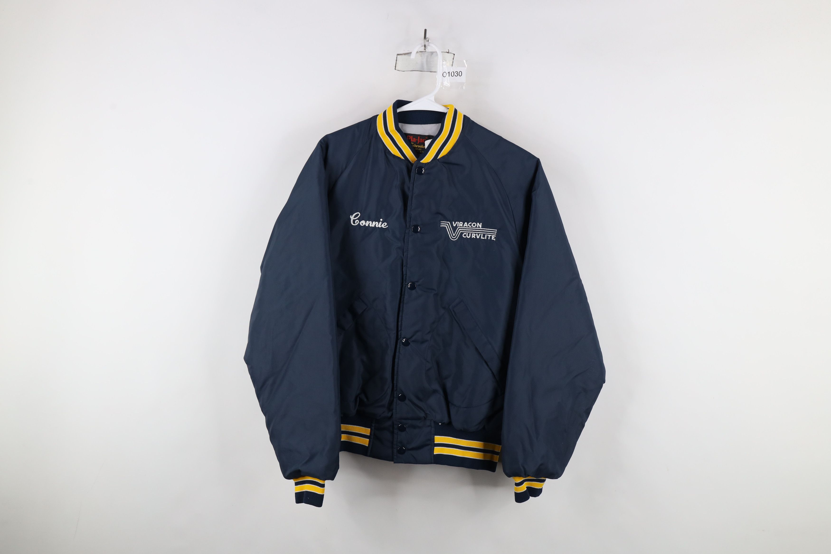 Vintage Vinage 80s Curvlite Glass Quilted Bomber Jacket Blue USA Size US M / EU 48-50 / 2 - 1 Thumbnail