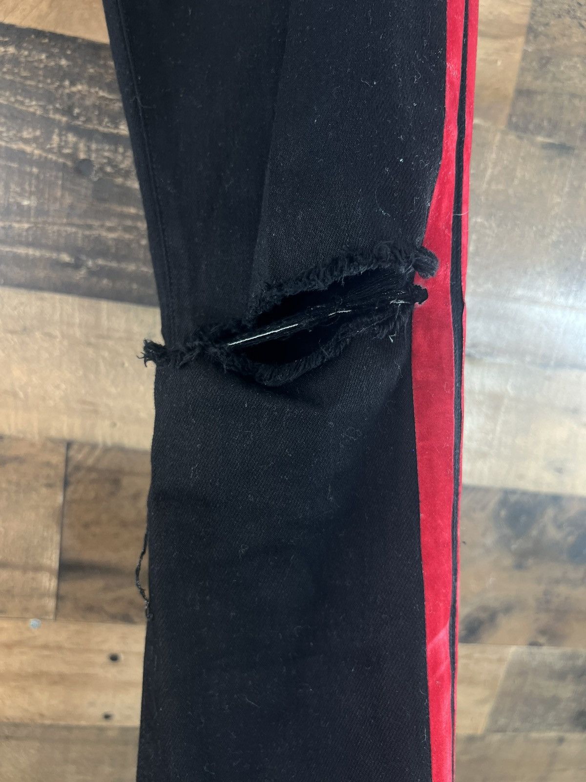 Authentic Amiri Velour Track Jeans In Black Red Size 31x34