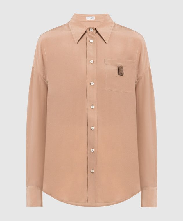 Brunello Cucinelli o1y0725 Silk Shirt in Light Brown Size XXL / US 16-18 / IT 52-54 - 1 Thumbnail