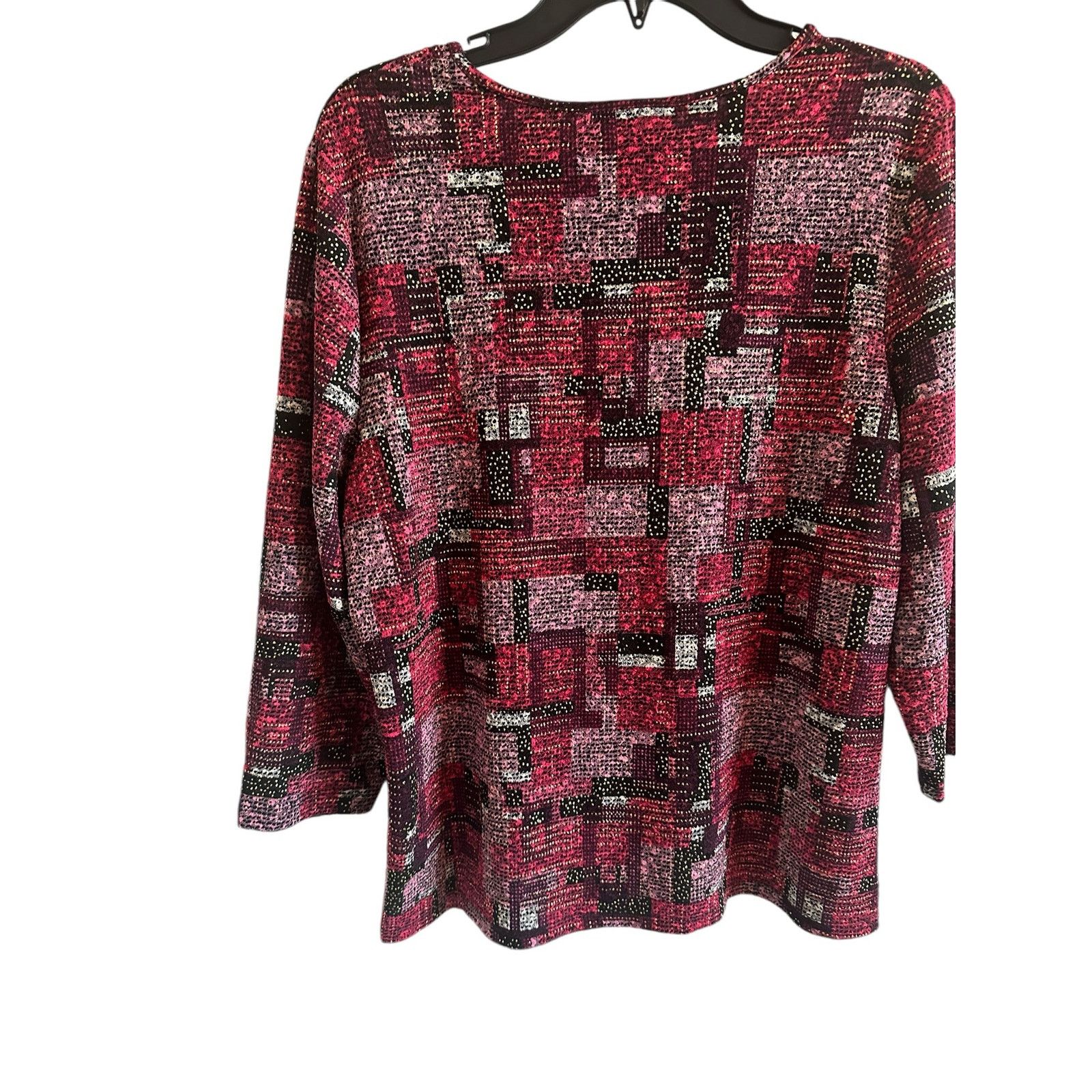 Other Petite Large Crew Neck 3/4 Sleeve Purple Geometric Blouse Size L / US 10 / IT 46 - 2 Thumbnail