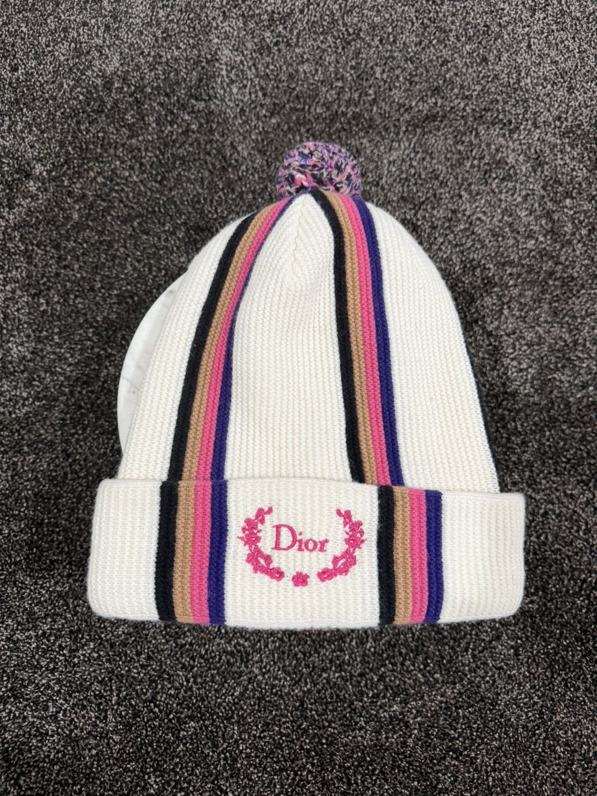 Dior Dior Striped Wool Knitted Beanie PomPom Hat Size ONE SIZE - 3 Thumbnail