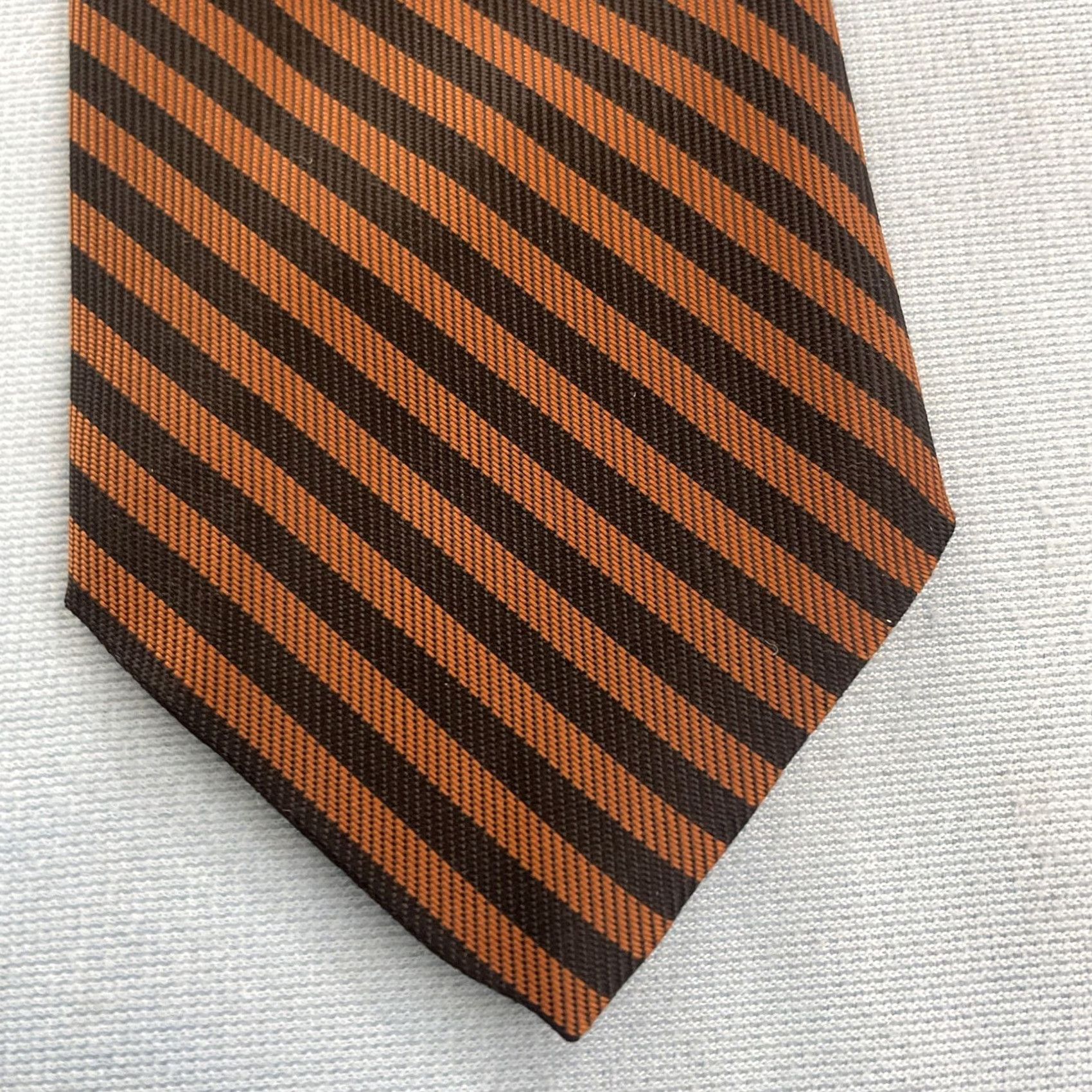 MCM VINTAGE Art Necktie Repp Tie 3x56 Brown Orange Striped Woven Polyester Mens Tie Size ONE SIZE - 2 Thumbnail