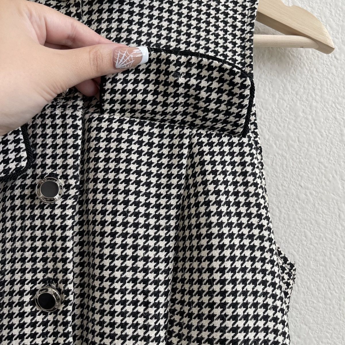 Vintage CITY TRIANGLES Vintage 90s Black White Houndstooth Jumpsuit Size 32" / US 10 / IT 46 - 4 Thumbnail