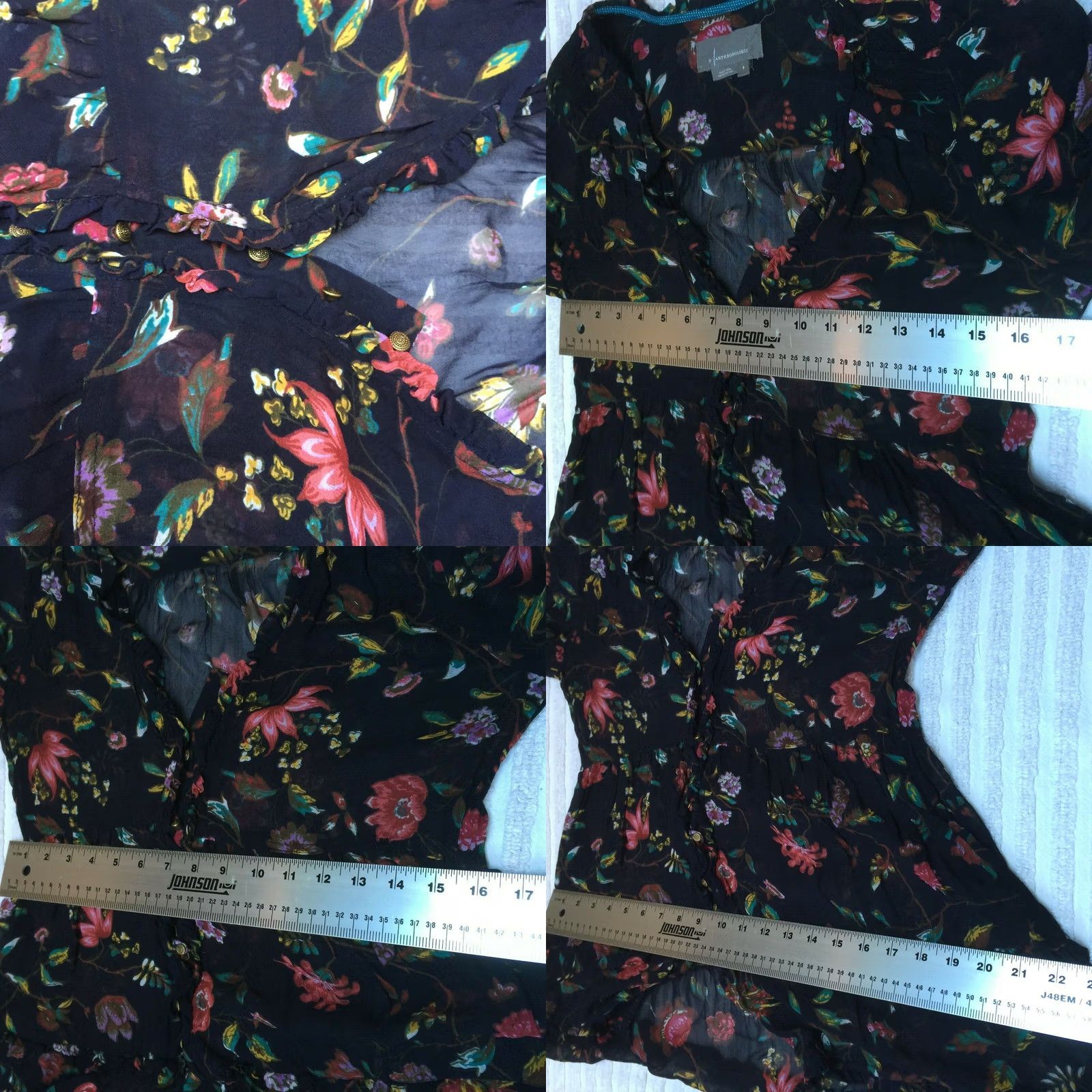 Anthropologie Anthropologie Womens V-Neck Floral Ruffle Tiered Tunic Top Puff Sleeve Sz Small Size S / US 4 / IT 40 - 8 Thumbnail