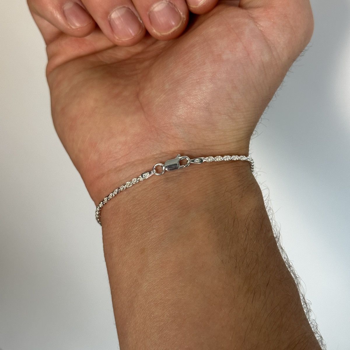Jewelry Silver Bracelet Solid .925 Silver Rope Bracelet 2mm 8 Inches Size ONE SIZE - 5 Thumbnail