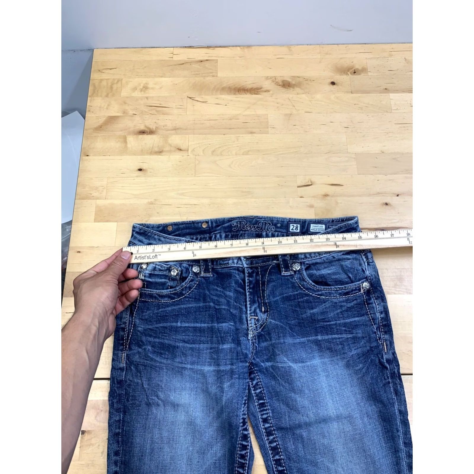 Miss Me Miss Me Jeans Women 28 Blue Ankle Skinny 5-Pocket Embroidered Denim Vintage: No Y2K Style, Regular Inseam 29” Size 28" / US 6 / IT 42 - 7 Thumbnail