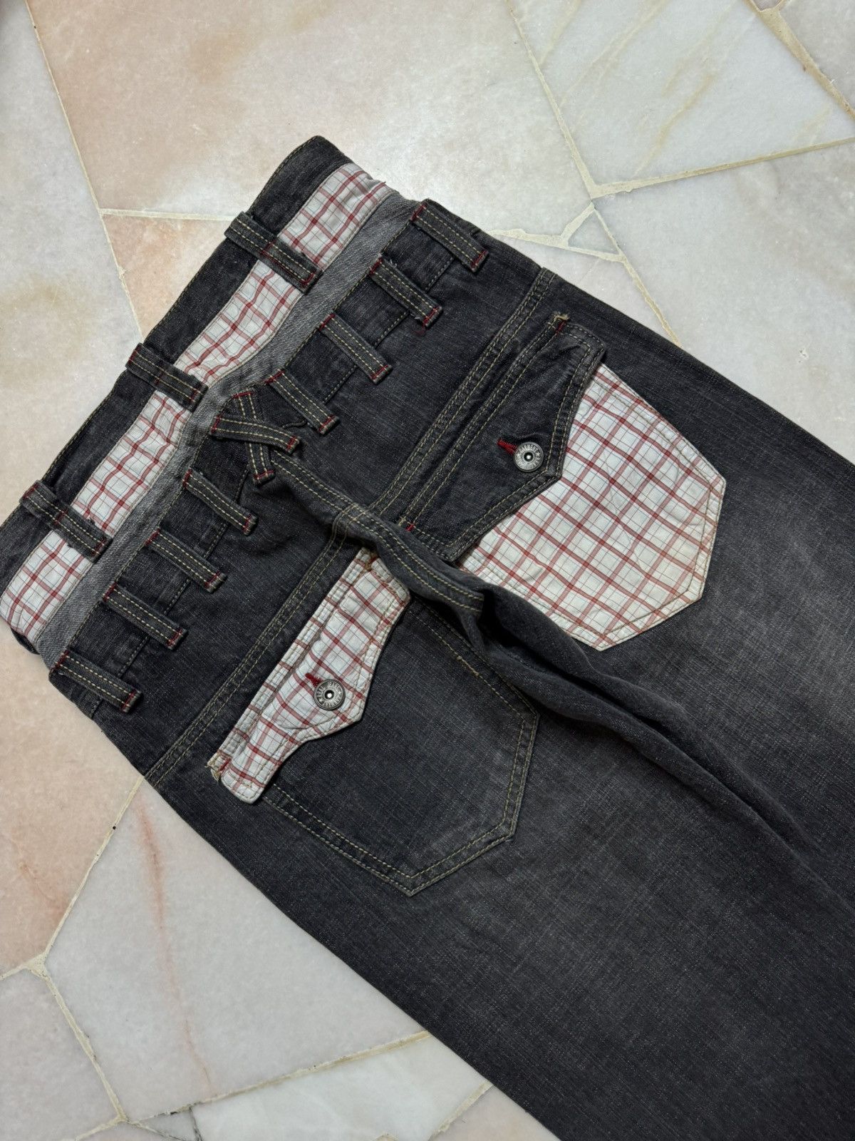 14th Addiction 💥Double Waist 90s Japanese Sand Washed Distress Jean Denim Size US 29 - 16 Thumbnail