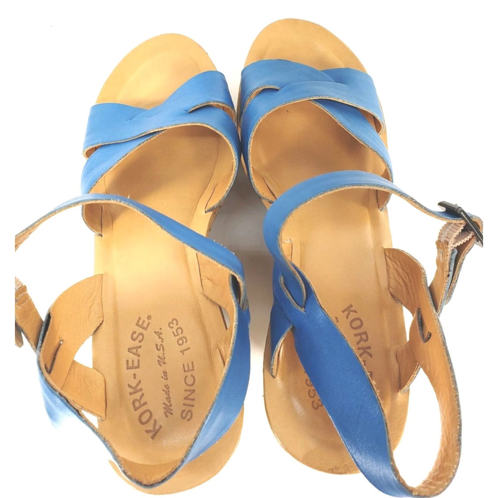 Vintage VINTAGE Kork-Ease Sandal Women’s 9 Blue Leather Crossover Slingback Cork Wedge Size US 9 / IT 39 - 7 Thumbnail