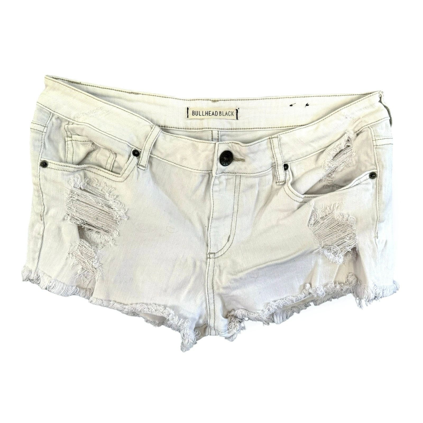 Bullhead Denim Co. Bullhead Black Ladies White Distressed Cut-Off Shorts |Sz 11 Size 32" / US 10 / IT 46 - 2 Thumbnail