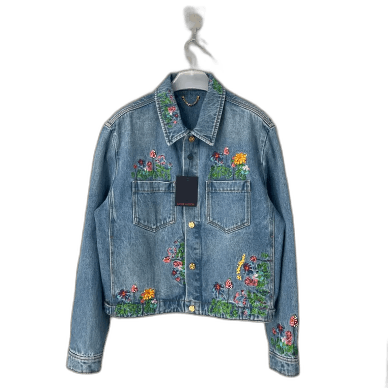 Louis Vuitton washed blue embroidered floral denim jacket-zp