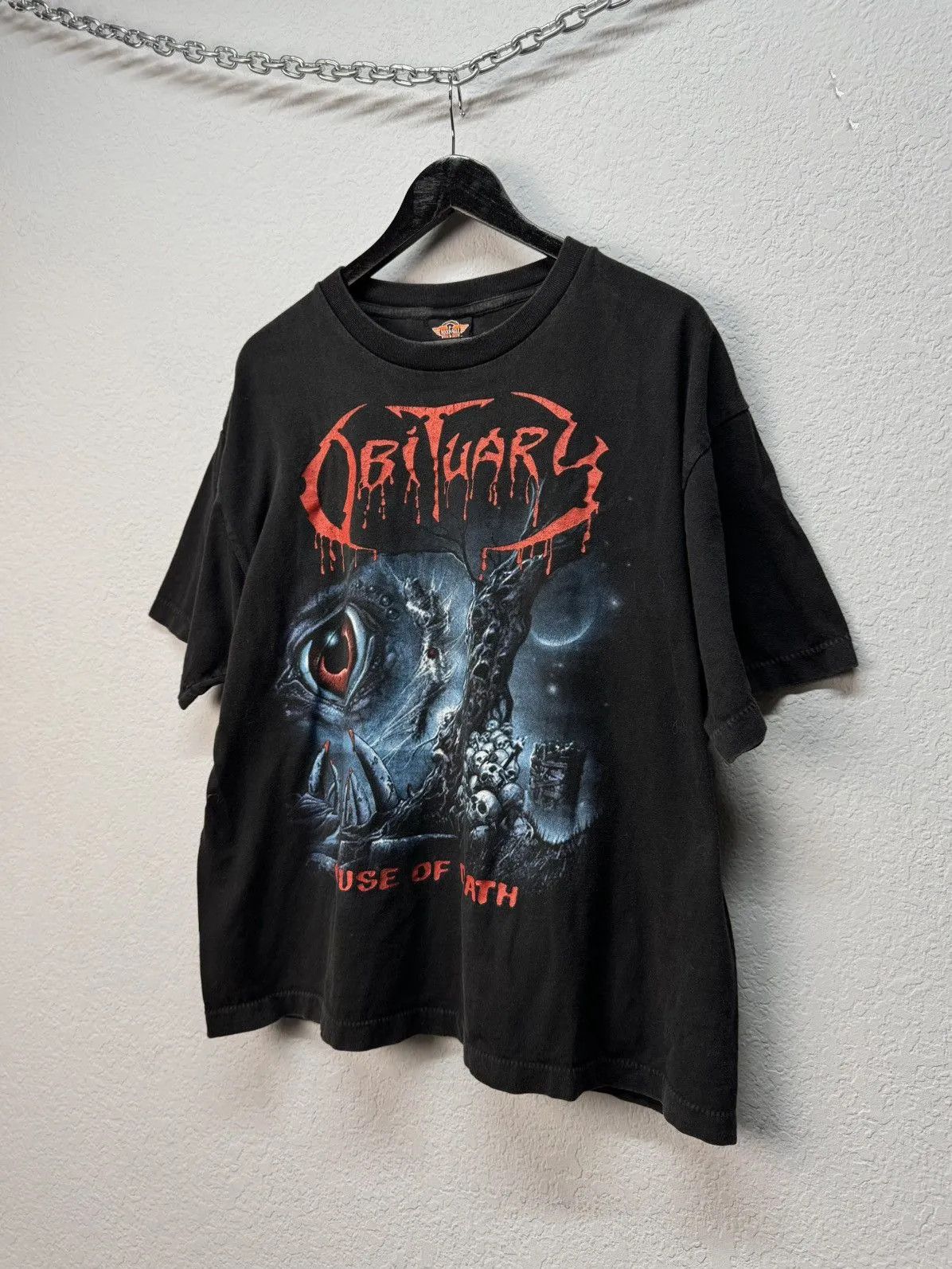 The Rolling Stones 👉 Vtg 1991 Obituary Cause of Death Blue Grape Shirt Size US L / EU 52-54 / 3 - 3 Thumbnail