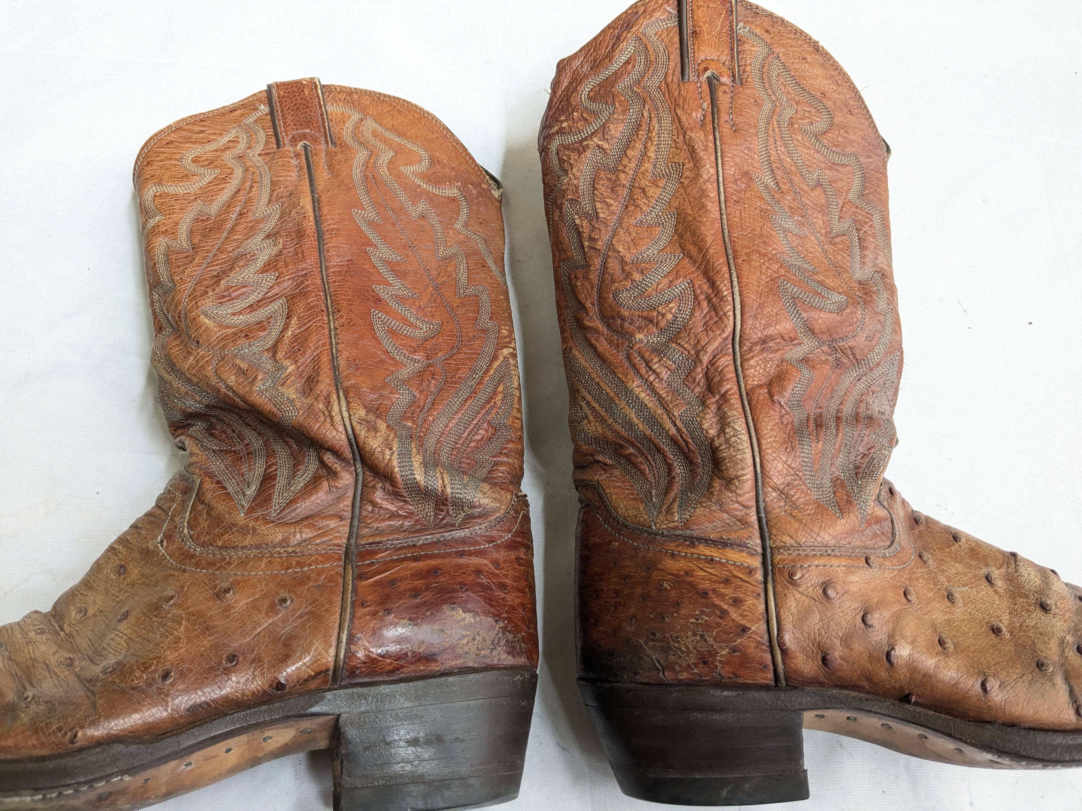 Justin Boots Vintage Justin Cowboy Boots Brown Ostrich Leather 9.5 D Size US 9 / EU 42 - 9 Thumbnail