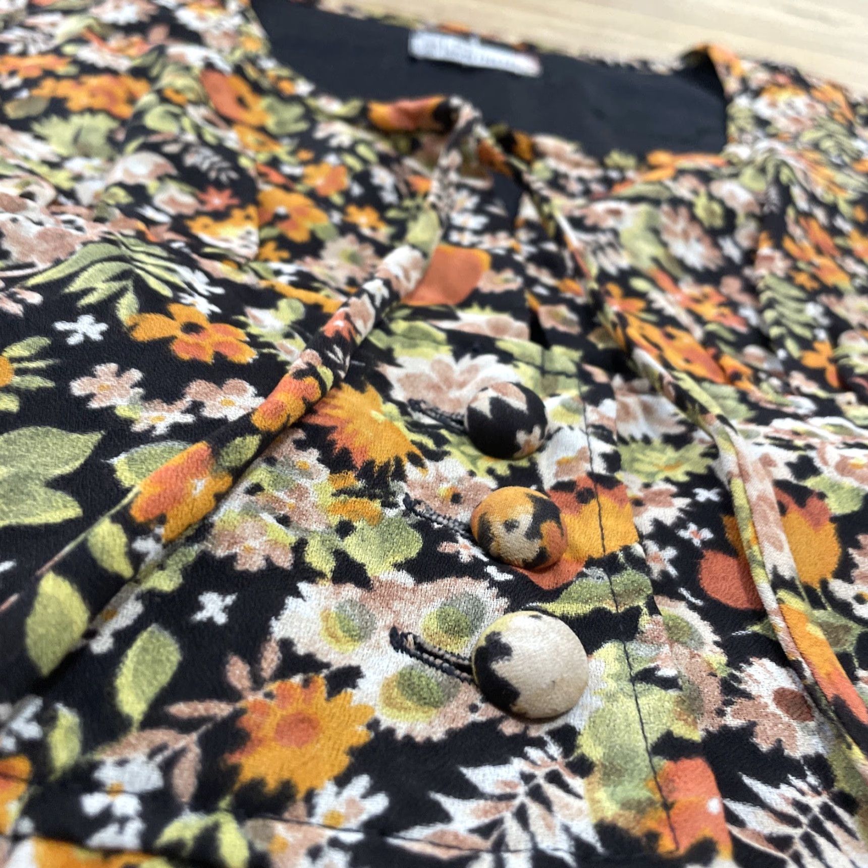 Bell VINTAGE 100% Synthetics VTG Tunic Women 38 Orange Green Floral Bell Sleeve 70s Hippie Shirt Size XS / US 0-2 / IT 36-38 - 4 Thumbnail
