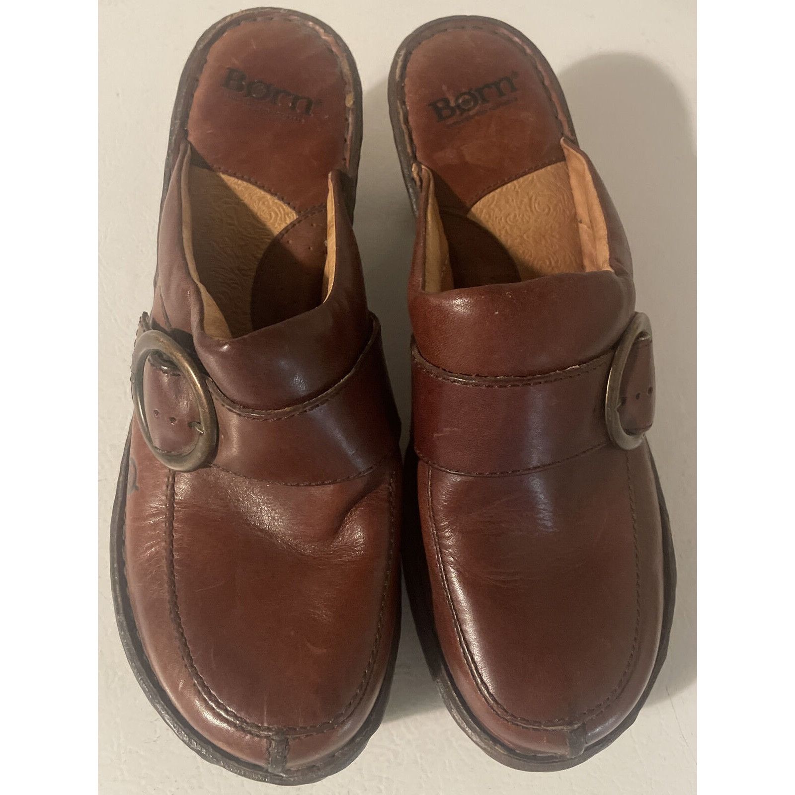 Born BORN WOMENS BROWN LEATHER SLIP-ON CLOGS SHOES SIZE 10 Size US 10 / IT 40 - 3 Thumbnail