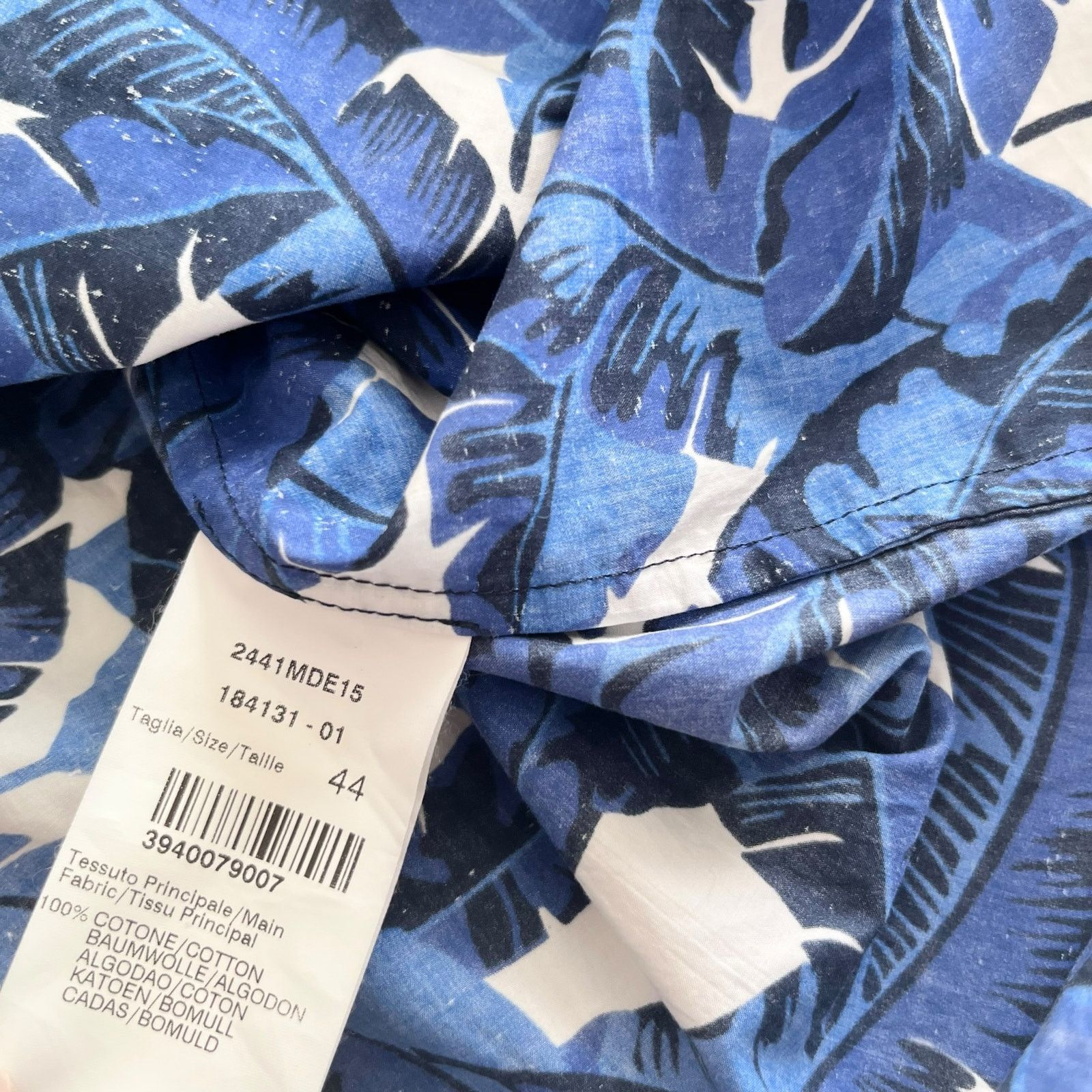 MSGM MSGM Blue Tropical Leaf Print Tie Neck Cotton Blouse Size M / US 6-8 / IT 42-44 - 9 Thumbnail
