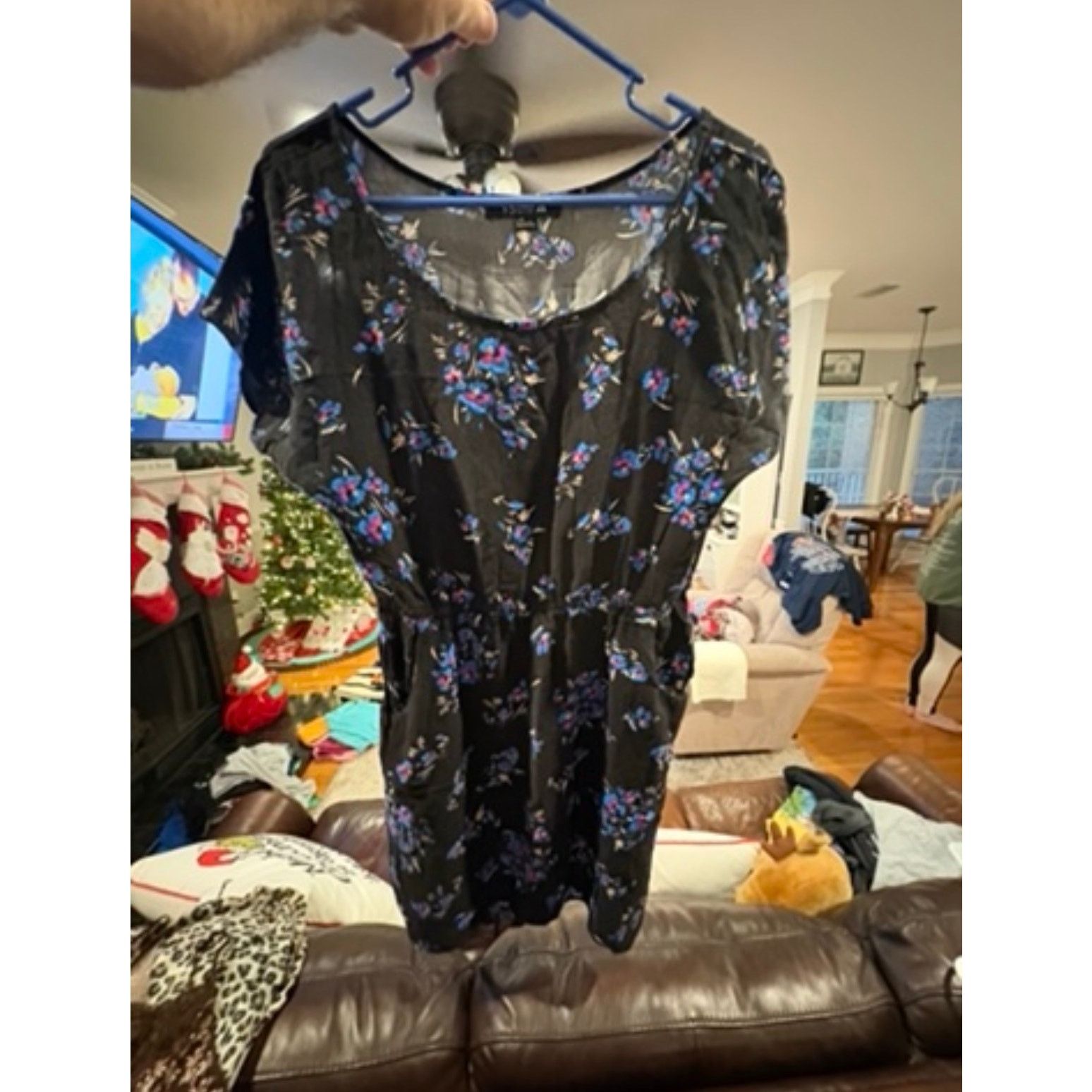 Forever 21 Forever 21 Women’s Large Black Floral Short Sleeve Dress Size L / US 10 / IT 46 - 2 Thumbnail