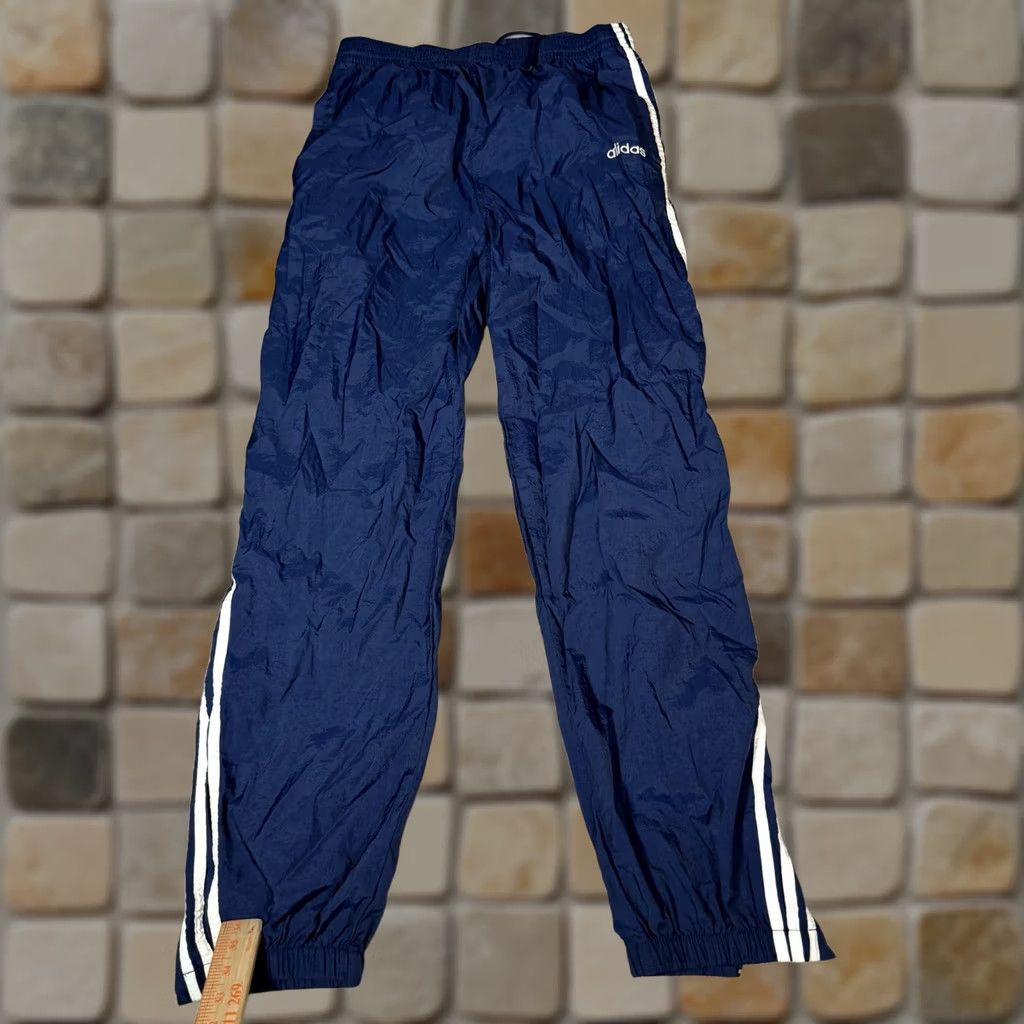 Adidas VINTAGE Adidas Track Pants Mens M Blue Nylon Softshell Zip Ankle Tapered Pockets 90s Athleisure Sports Size US 31 - 1 Thumbnail