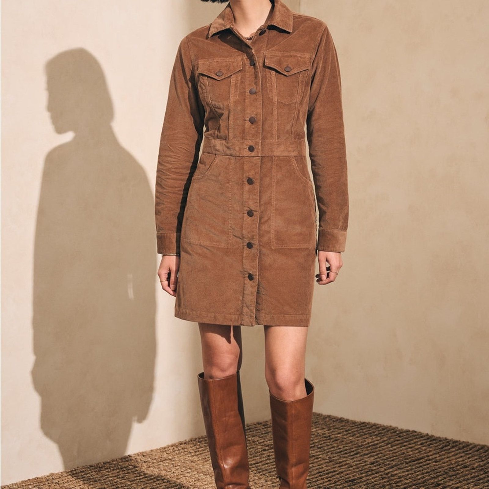 image of Faherty Stretch Cord Michelle Brown Corduroy Dress Medium, Women's