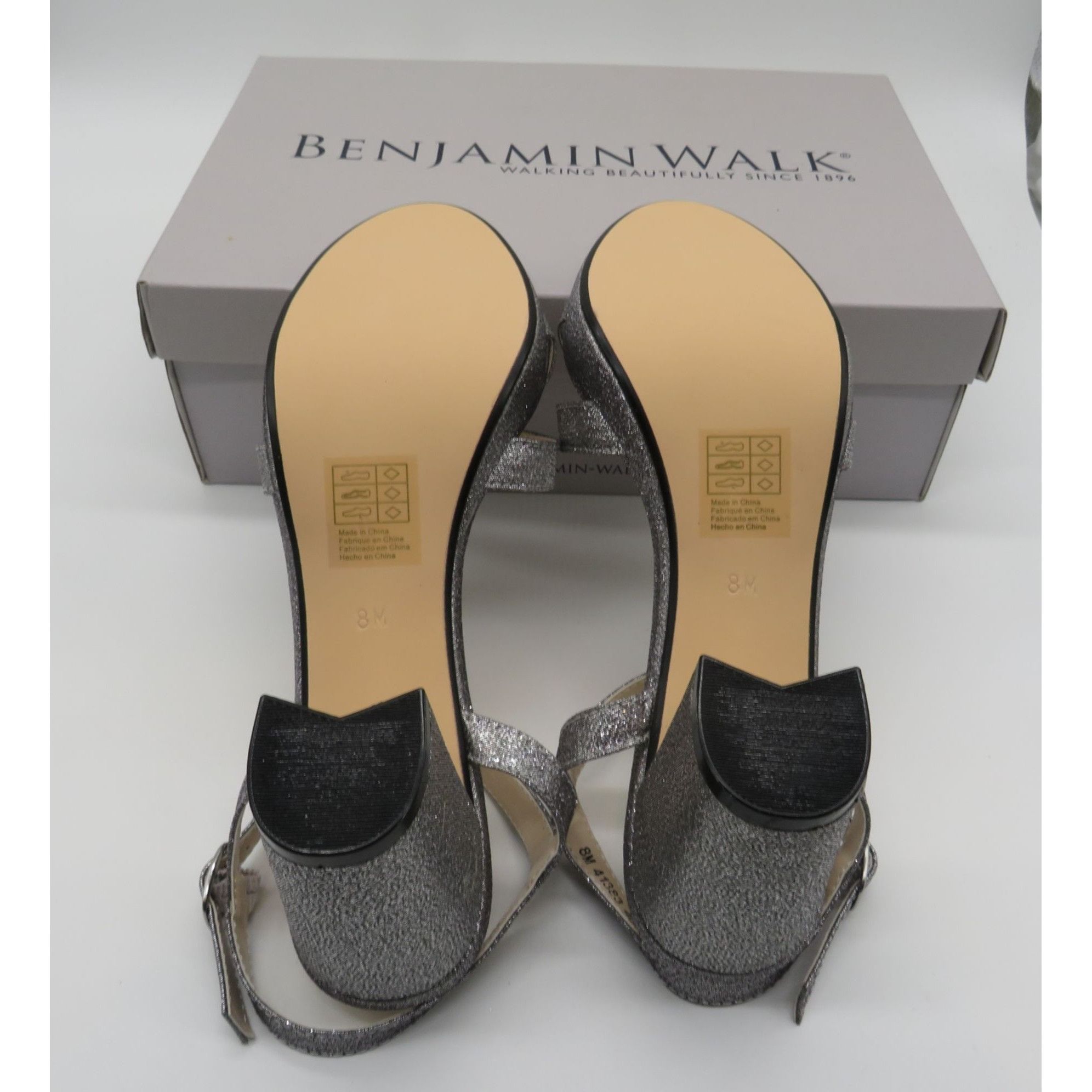 Other Benjamin Walk Silver Glitter Block Heel Sandals Ankle Strap Size US 8 / IT 38 - 5 Thumbnail