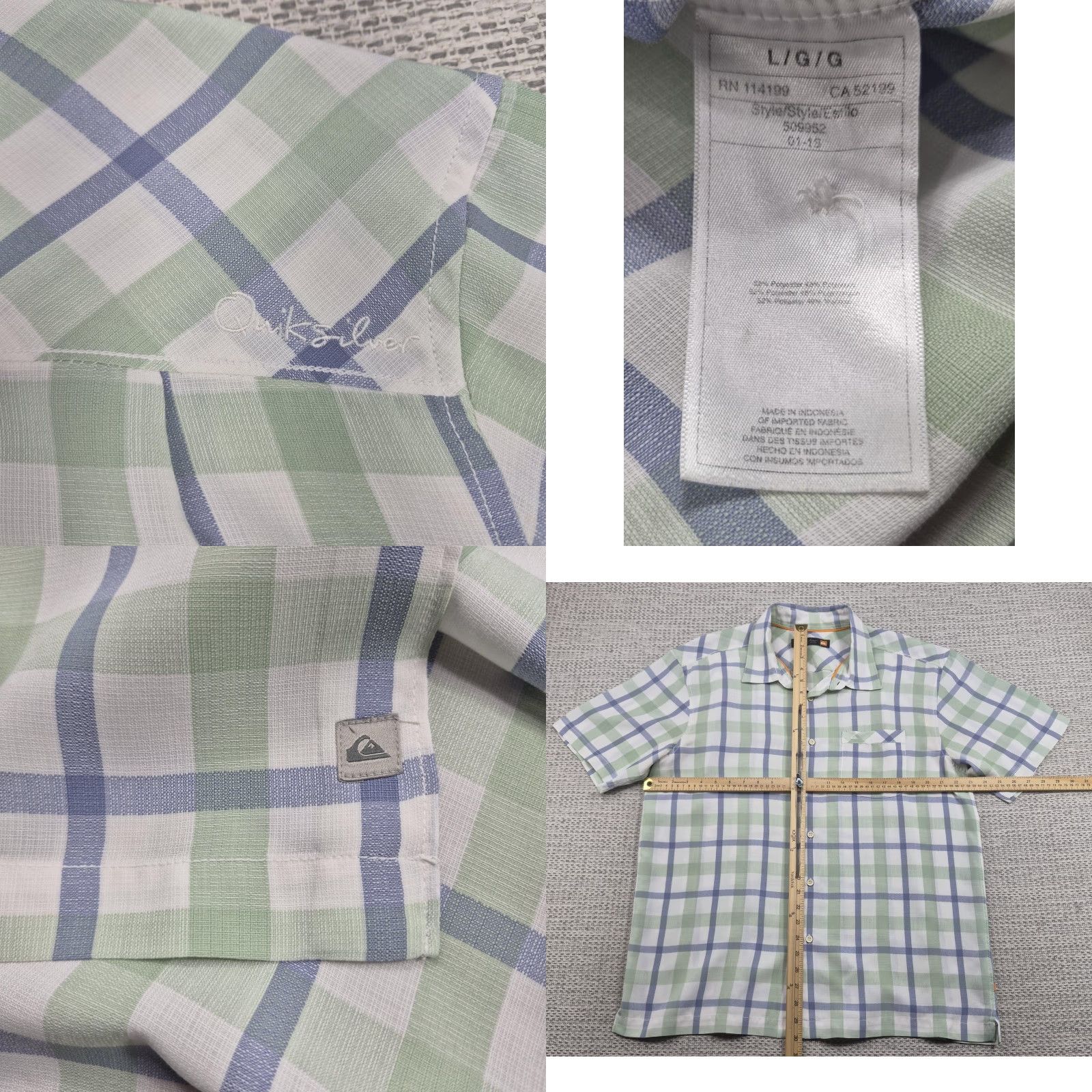 Quiksilver Quiksilver Waterman Shirt Mens Large Green Plaid Short Sleeve Button Up Casual Size US L / EU 52-54 / 3 - 8 Thumbnail