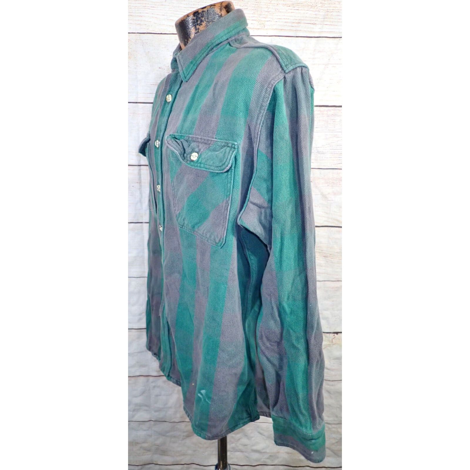 Vintage VINTAGE OshKosh B'Gosh Mens XL Tall Flannel Shirt Distressed Green Black Heavy Cotton Size US XL / EU 56 / 4 - 2 Thumbnail
