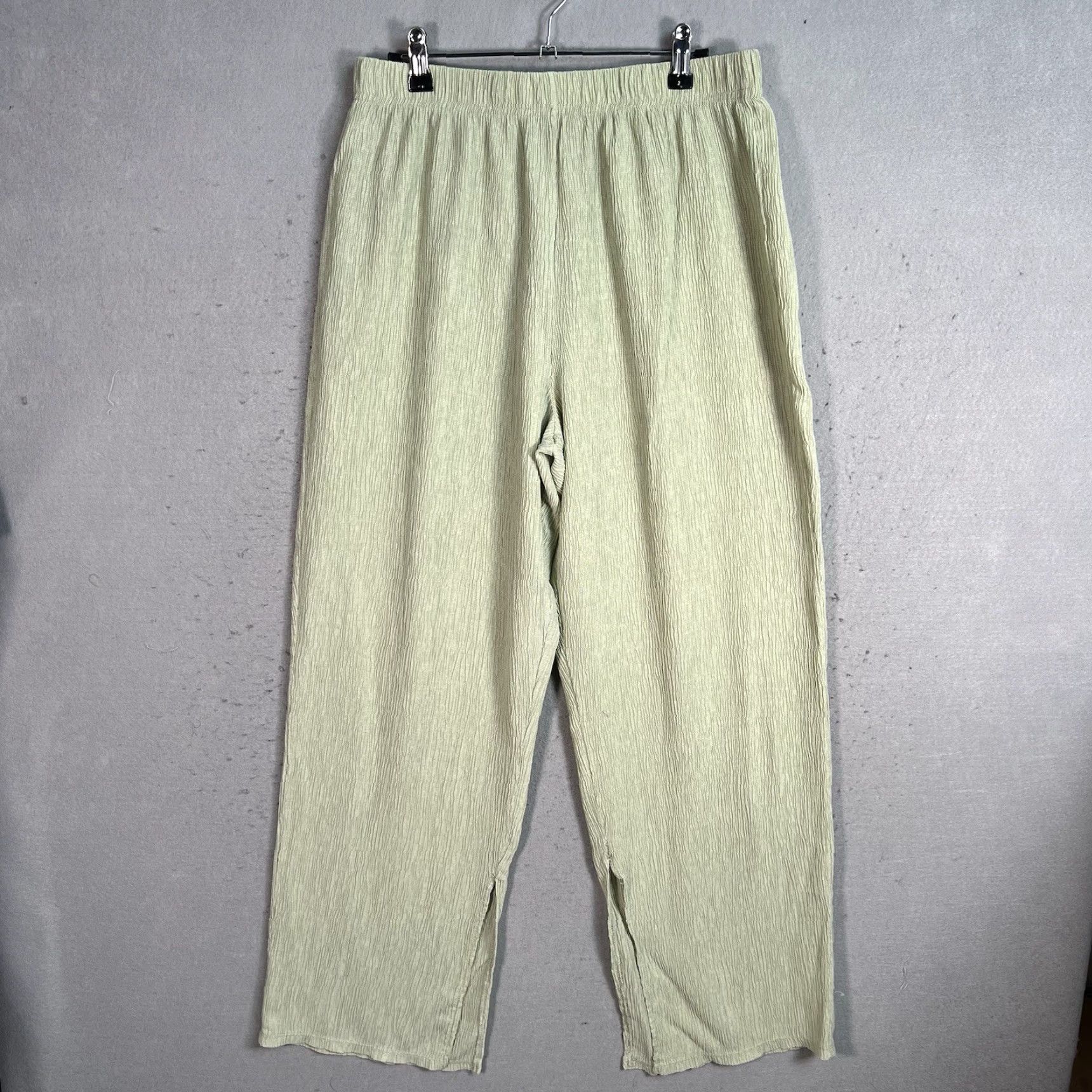 Mango Mango MNG Textured Wide Leg Pants Womens Large Green Elastic Waist Ankle Slit Size 36" / US 14 / IT 50 - 2 Thumbnail