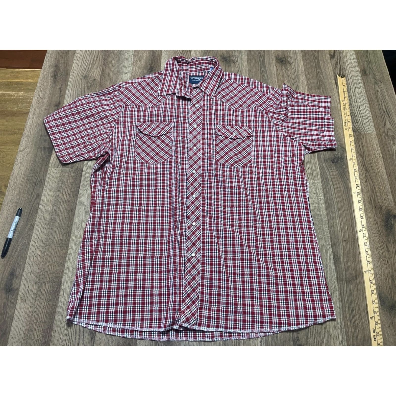 Wrangler Wrangler Shirt Mens 2XL Red White Plaid Button Up Western Shirt Size US XXL / EU 58 / 5 - 2 Thumbnail