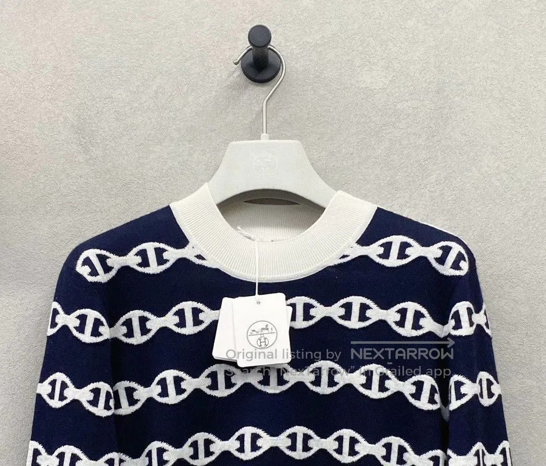 Hermes Hermes Blue Black Intarsia Crewneck Sweater. Size US S / EU 44-46 / 1 - 5 Thumbnail