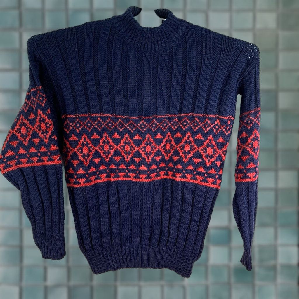 Vintage VINTAGE Cattivo 100% Wool Nordic Fair Isle Sweater Mens Large Blue Casual 90s Classic Size US L / EU 52-54 / 3 - 1 Thumbnail