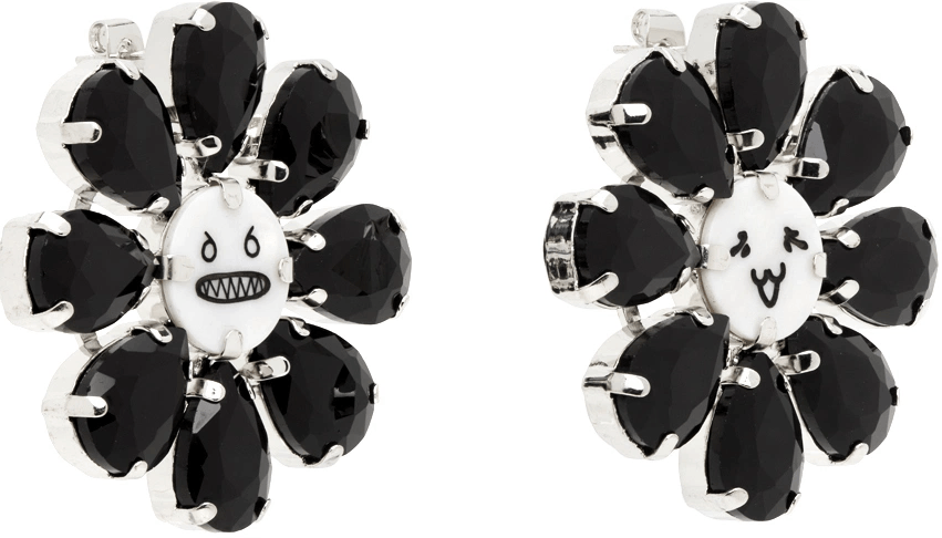 Charles Jeffrey LOVERBOY Black & SIlver Crazy Daisy Earrings Size ONE SIZE - 4 Thumbnail