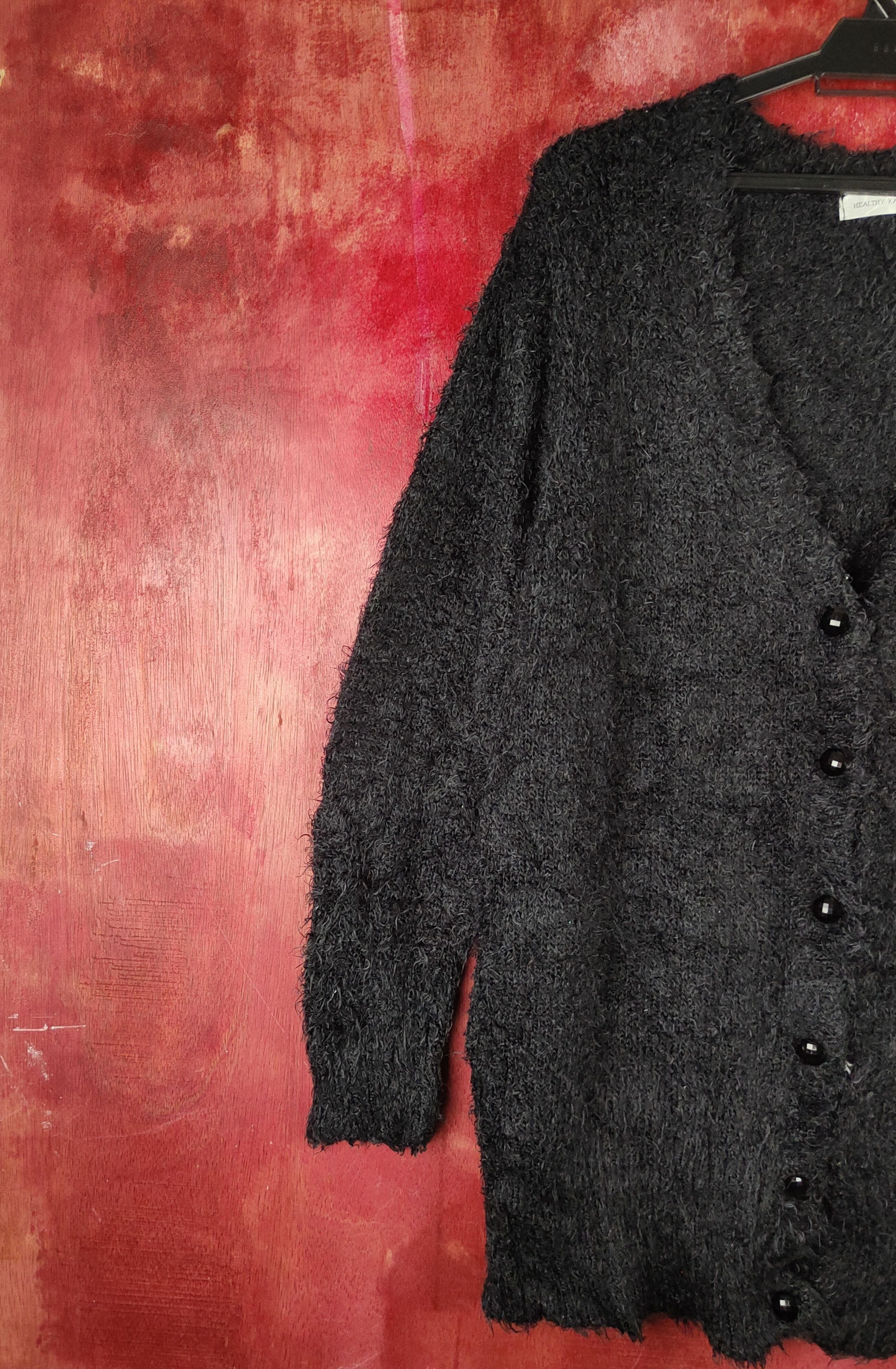 Japanese Brand Healthy Karen Black Fur Mohair Knitwear Cardigan #S2174 Size L / US 10 / IT 46 - 3 Thumbnail