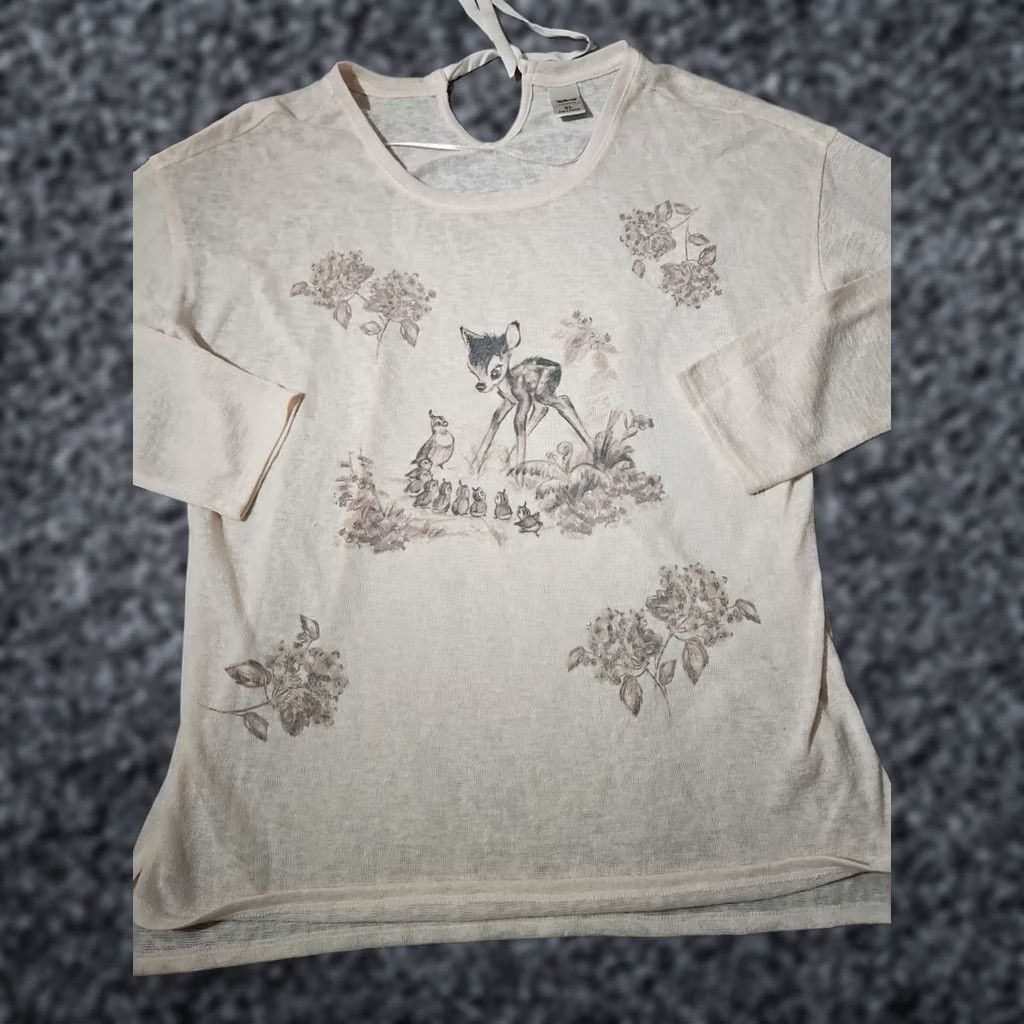 Disney Disney Lauren Conrad Shirt Womens XL Beige Bambi Graphic Print Knit Tie Neck Pullover sweater Size XL / US 12-14 / IT 48-50 - 1 Thumbnail