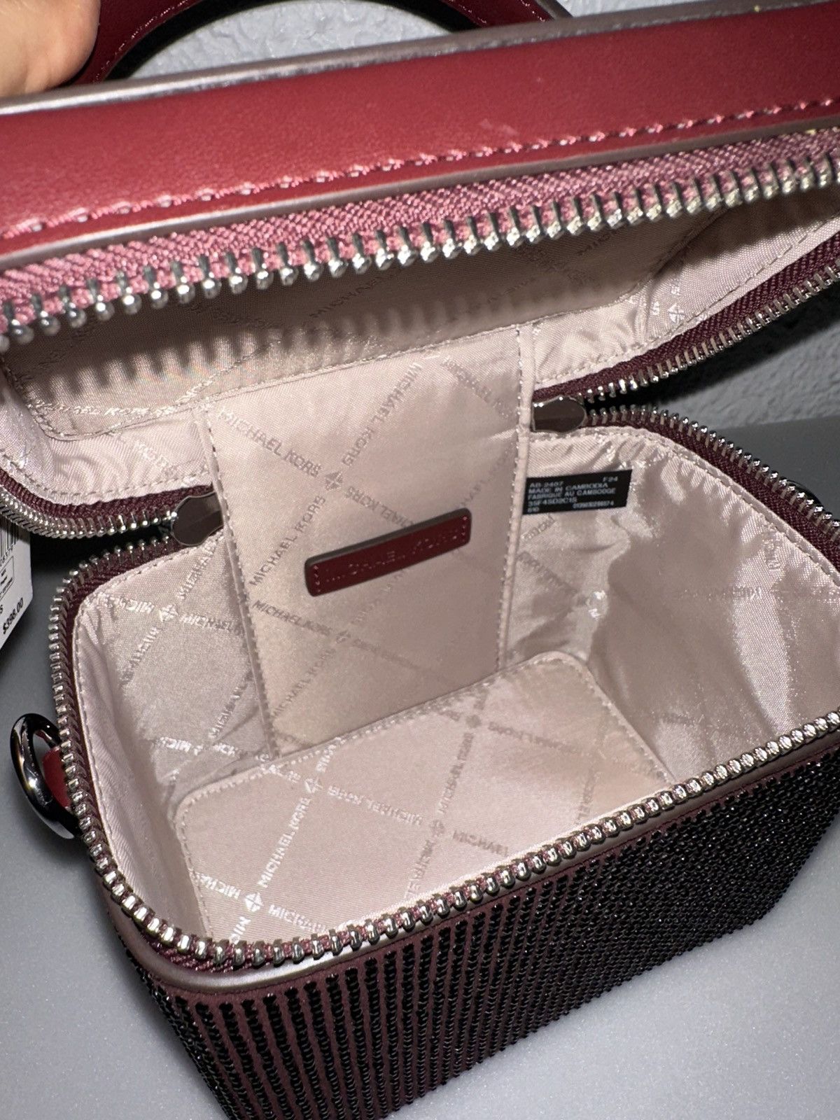 Michael Kors Sandrine Small Box Crossbody Bag With Cristal In Oxblood Size ONE SIZE - 16 Thumbnail