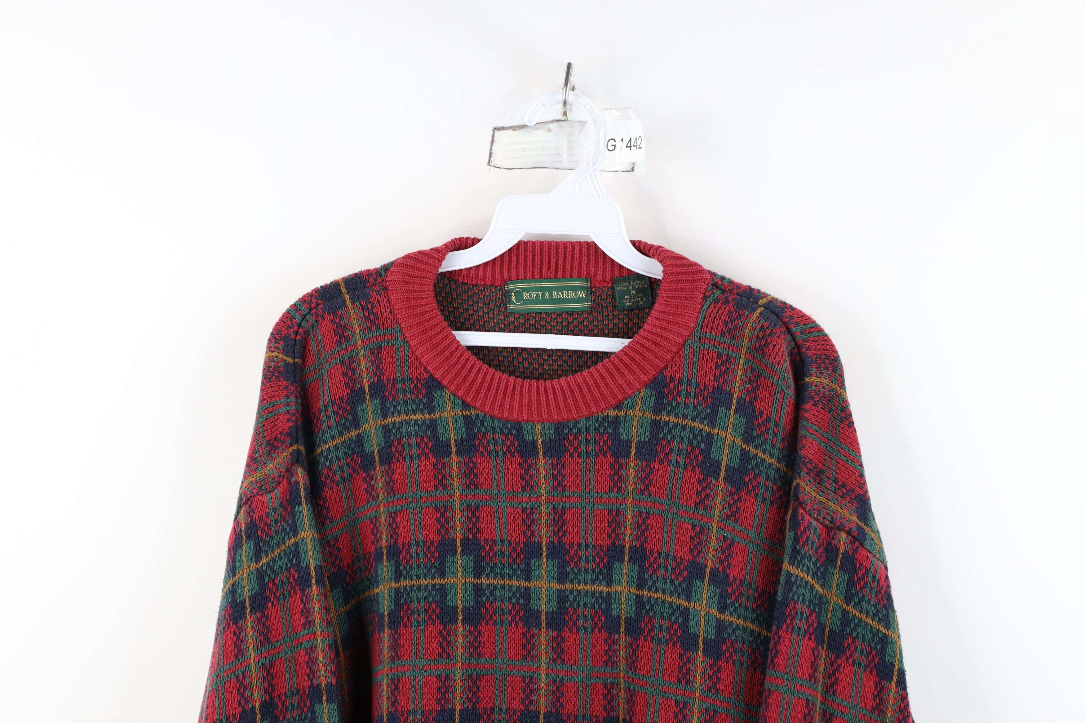 Vintage Vintage 90s Streetwear Cotton Knit Crewneck Sweater Plaid Size US M / EU 48-50 / 2 - 2 Thumbnail