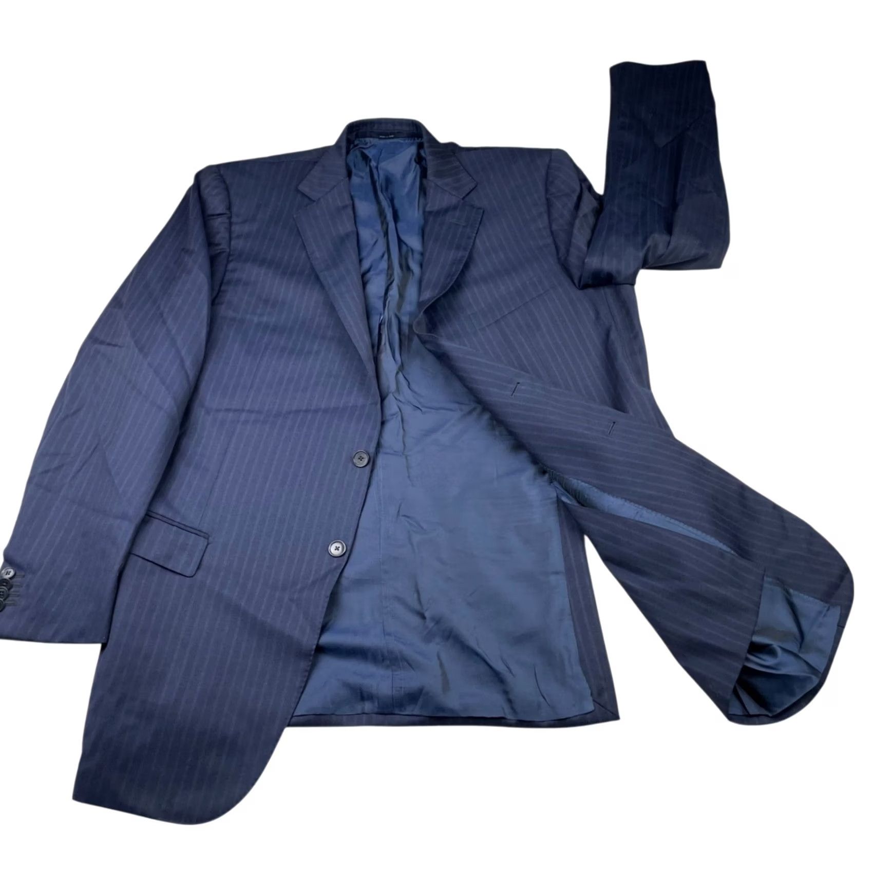 Ermenegildo Zegna VINTAGE Ermenegildo Zegna Blazer Men Navy Stripe 2-button Wool 48L US Italy Notch Lapel, Double Vented, Regular Mens Size 48R - 3 Thumbnail