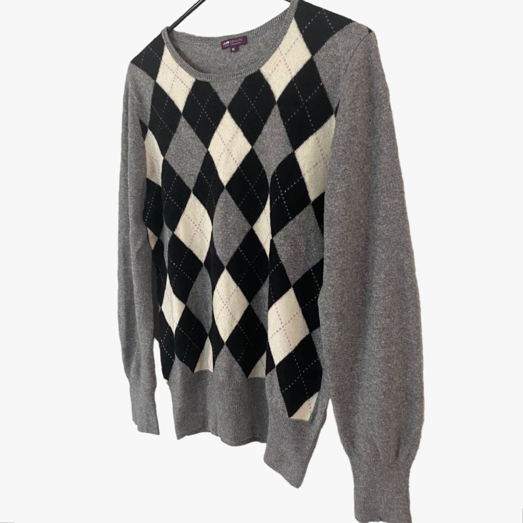 Vintage JJB Benson Cashmere Argyle Sweater Pullover Long Sleeve Women's XL Gray Black Size XL / US 12-14 / IT 48-50 - 2 Thumbnail