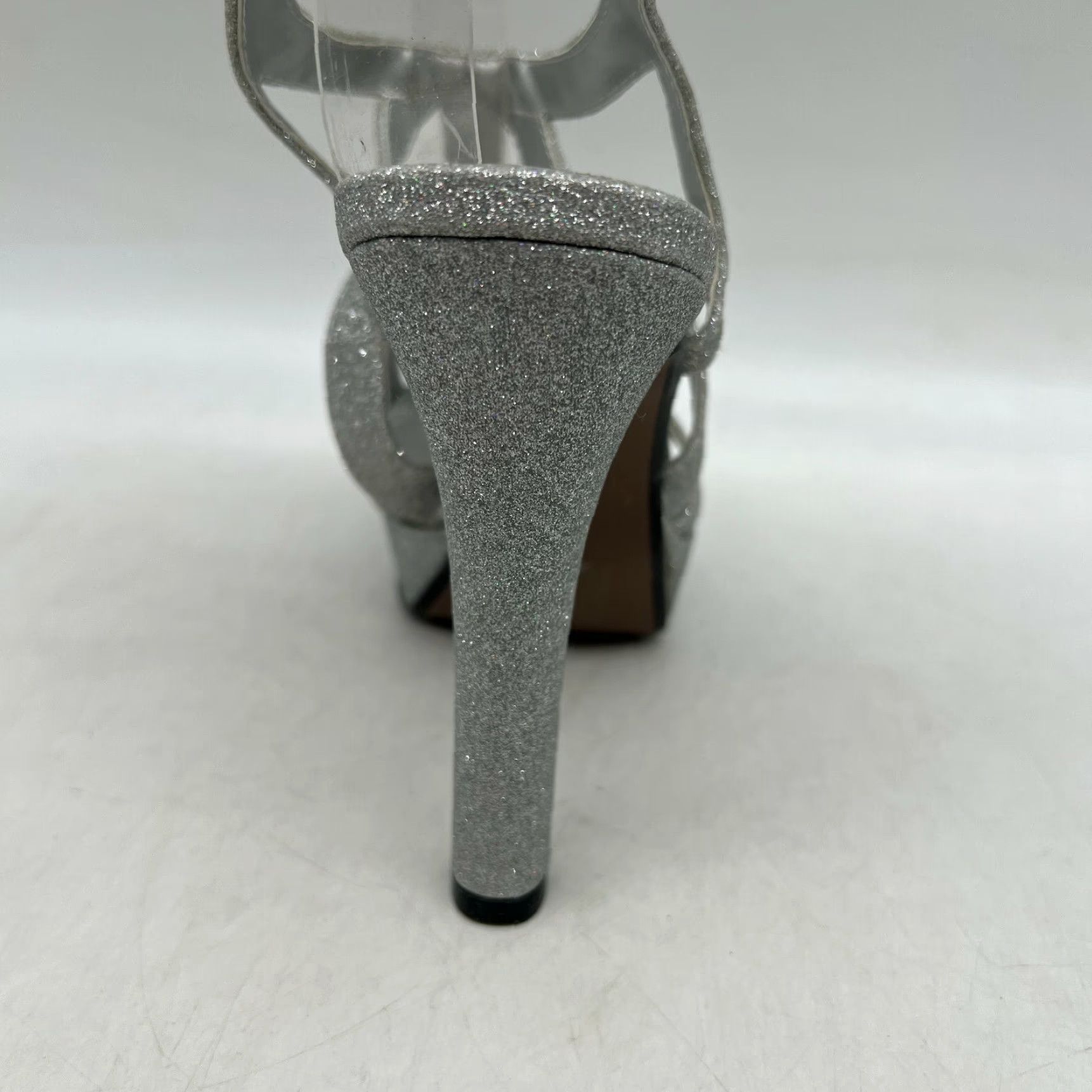 Vintage Touch Ups Queenie Womens Platform Sandals Size 7.5M Silver Glitter Peep Toe Stiletto Heels Party/Cocktail Size US 8 / IT 38 - 4 Thumbnail