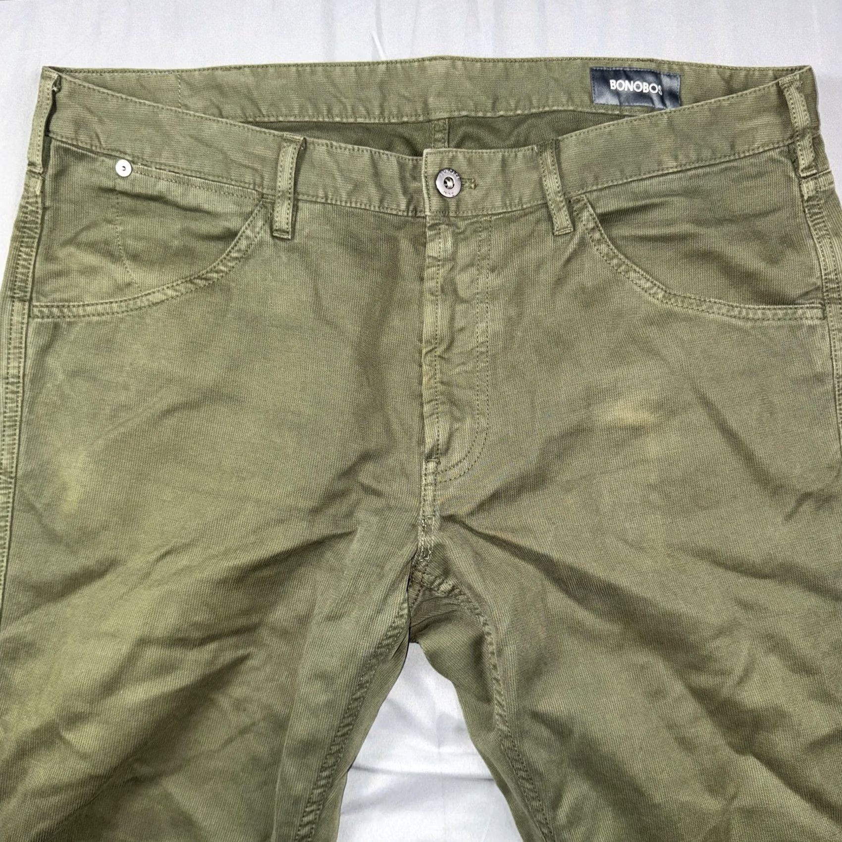 Bonobos Bonobos Pants Mens 35x30 Green Regular Fit Chino 5-Pocket Cotton Spandex Casual Hints: 35/30 Size Regular Inseam 30" Olive Green Size US 35 - 5 Thumbnail