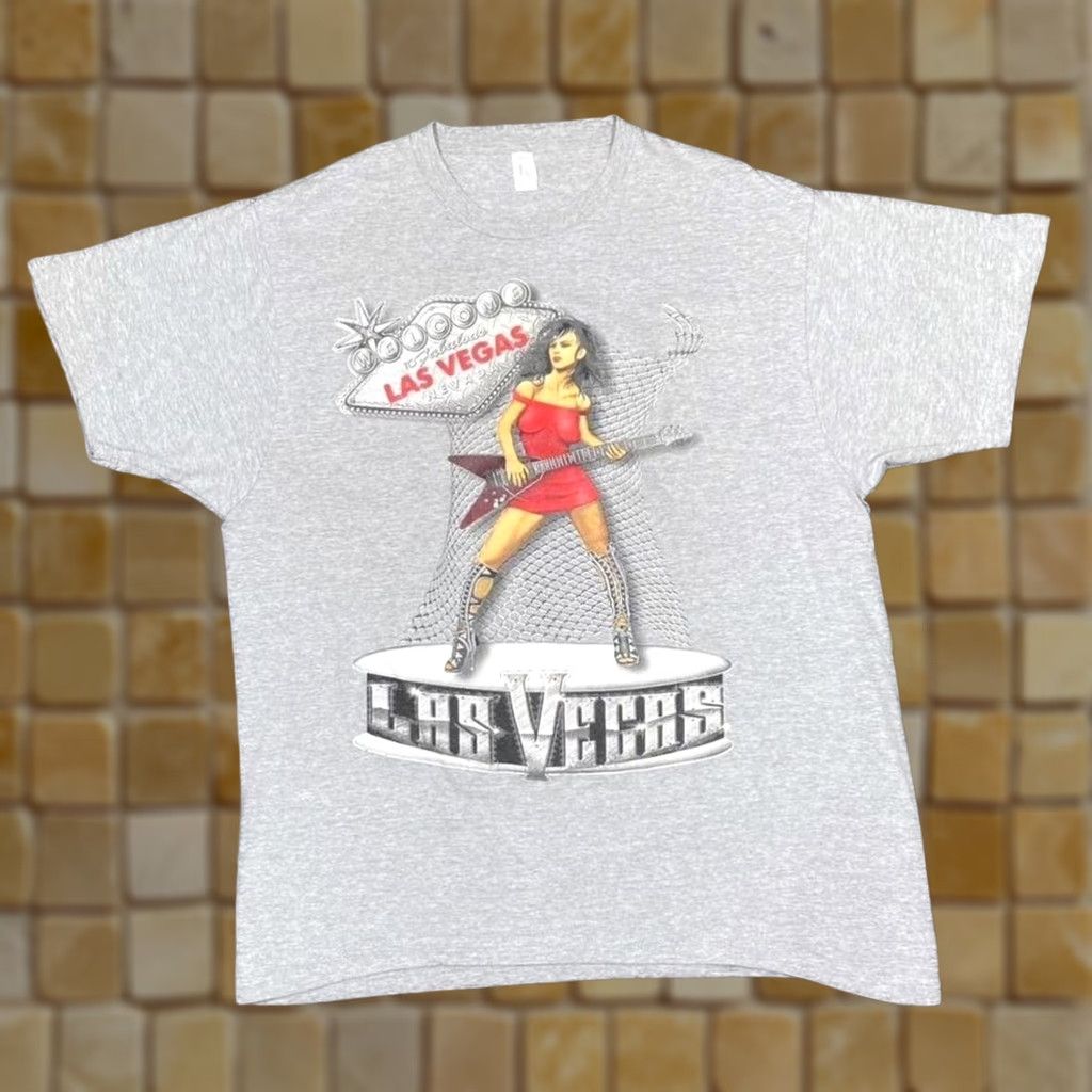 Tultex Tultex Las Vegas Rocker Guitarist Spellout Souvenir Graphic T-Shirt XL Mens Grey Cotton Short Sleeve Shirt Size US XL / EU 56 / 4 - 1 Thumbnail