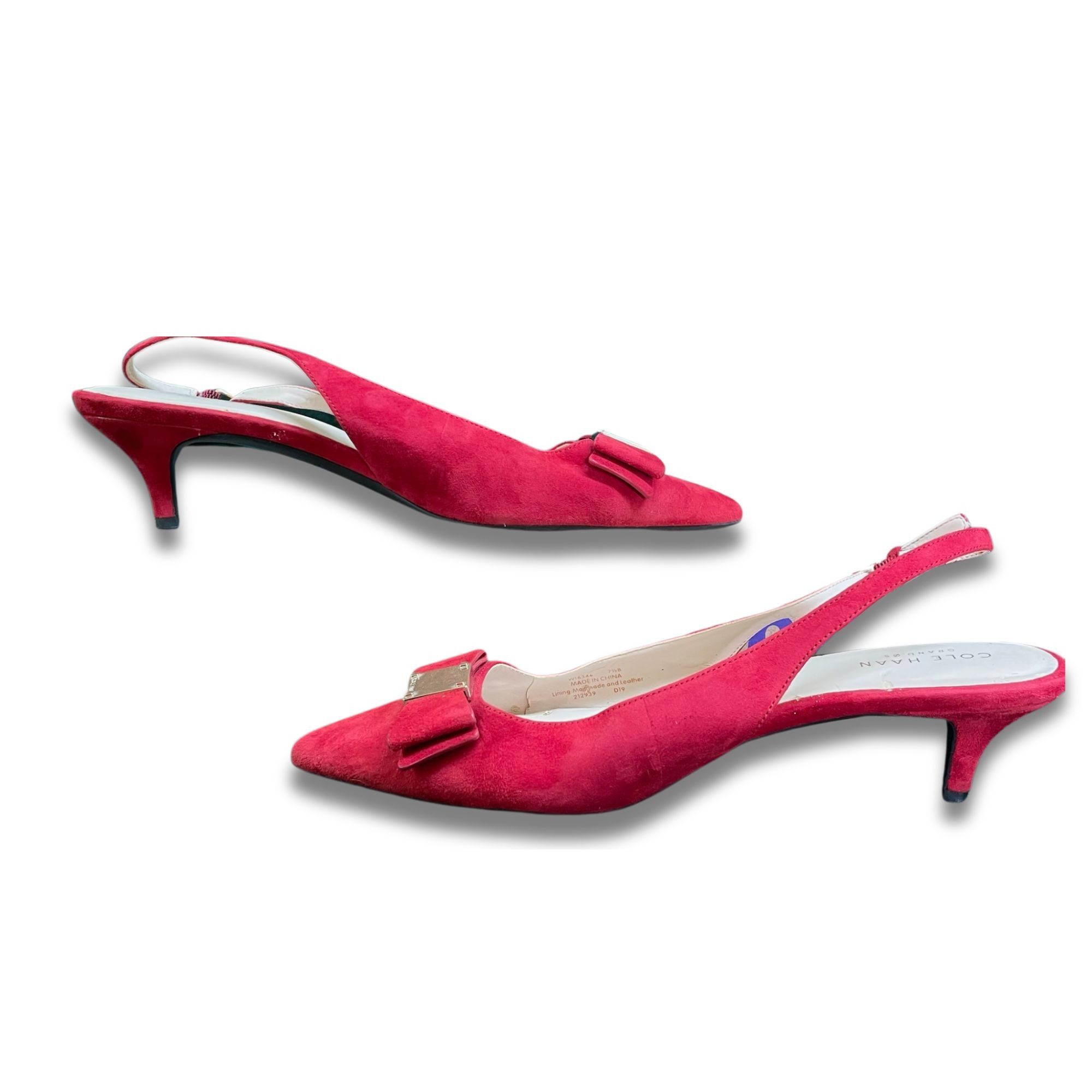 Cole Haan Cole Haan Tali Bow Slingback Pumps Red Suede Pointed Toe Kit Size US 7.5 / IT 37.5 - 4 Thumbnail
